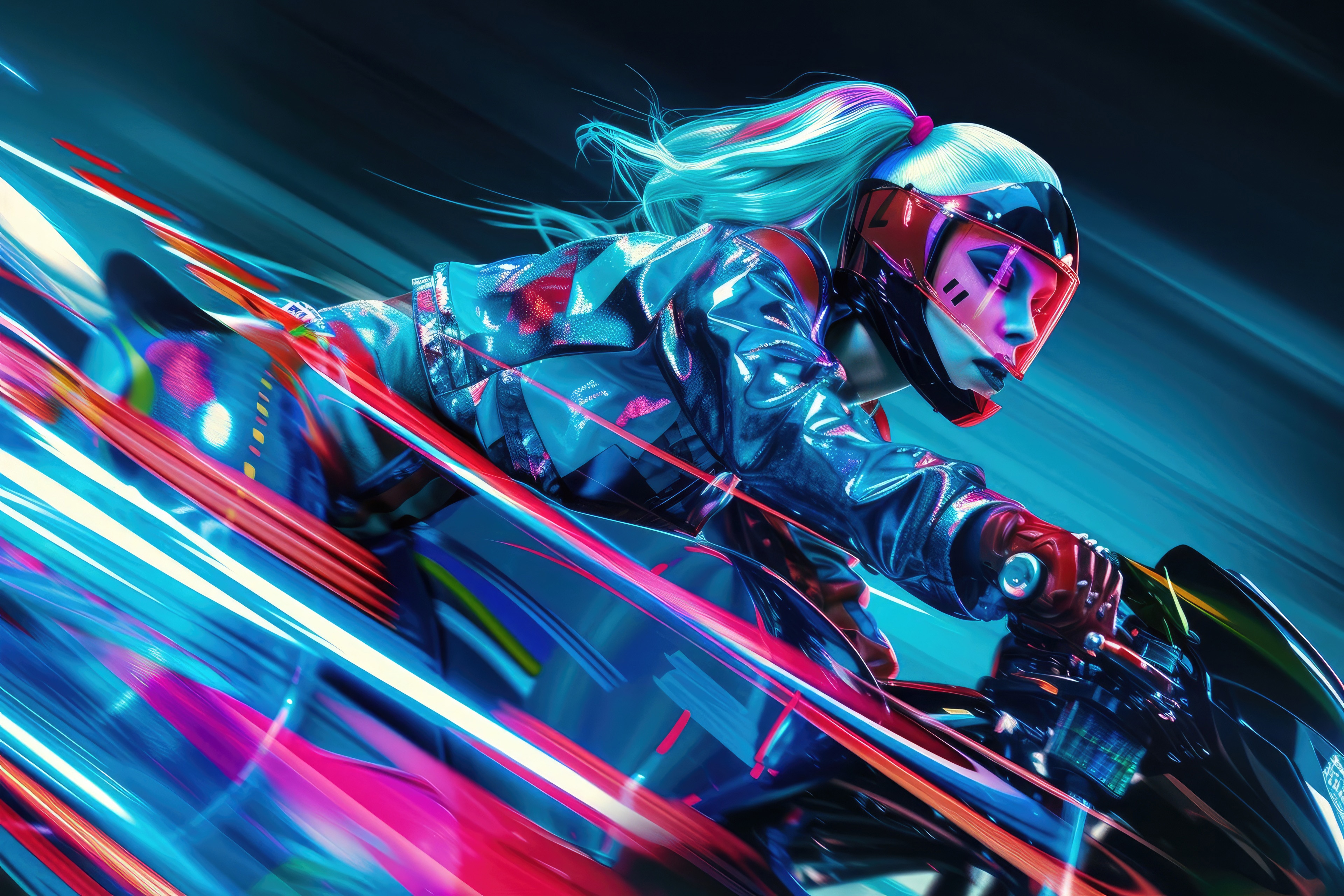 Kinetic Biker Girl Riding a Motorcycle HD Wallpaper