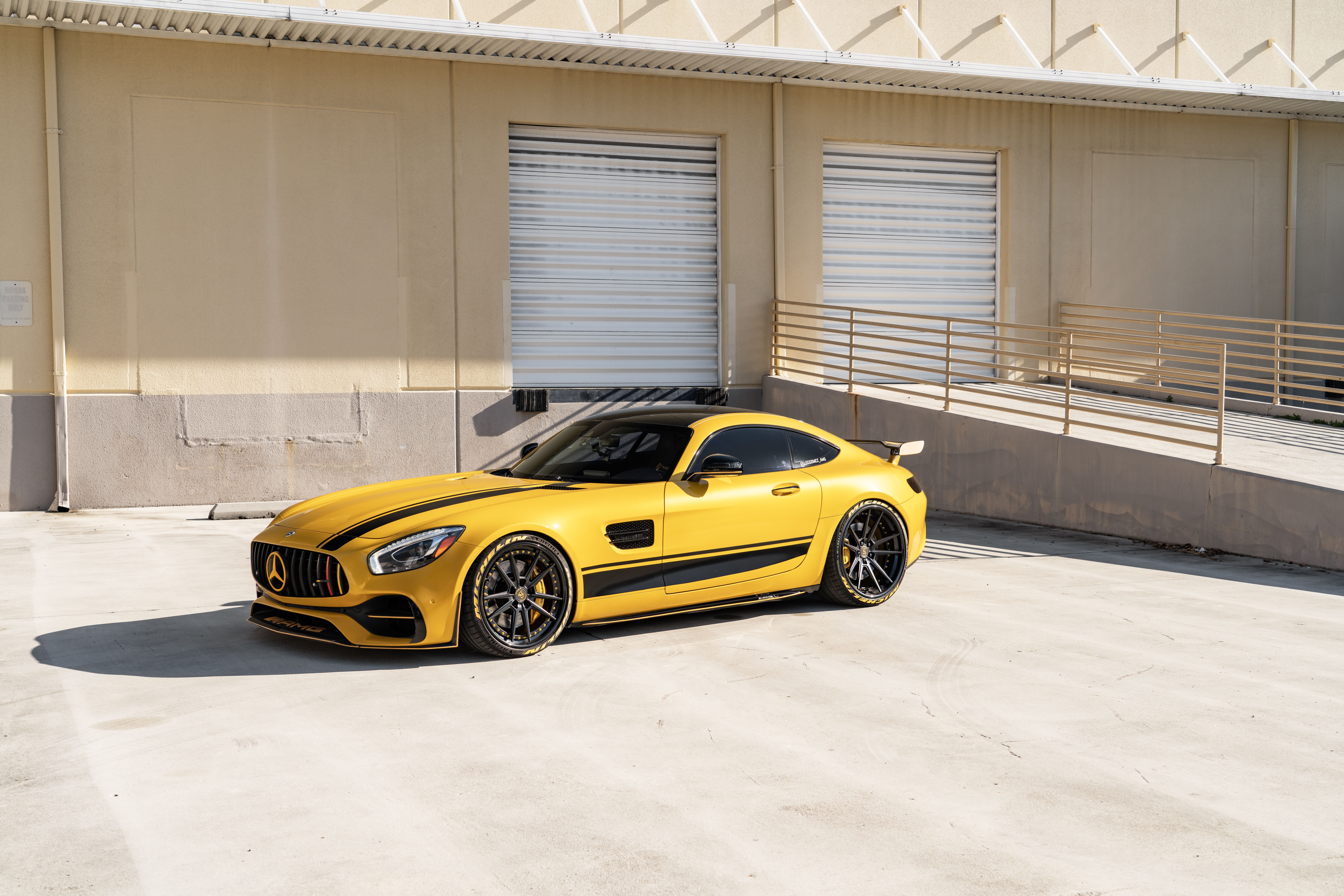 Yellow Mercedes Benz AMG GT with Black Stripes HD Wallpaper