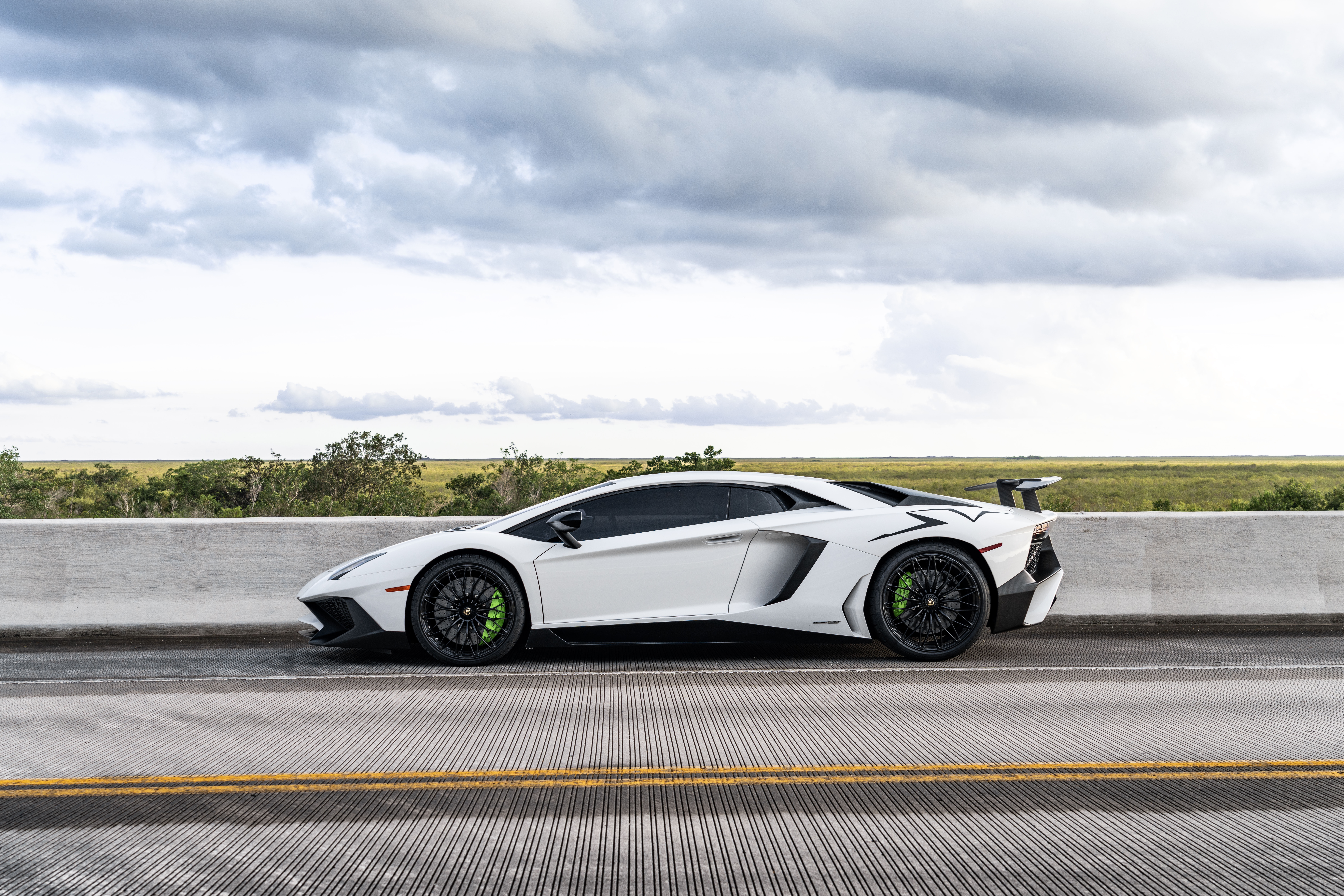 White Lamborghini Aventador SV on a Road HD Wallpaper