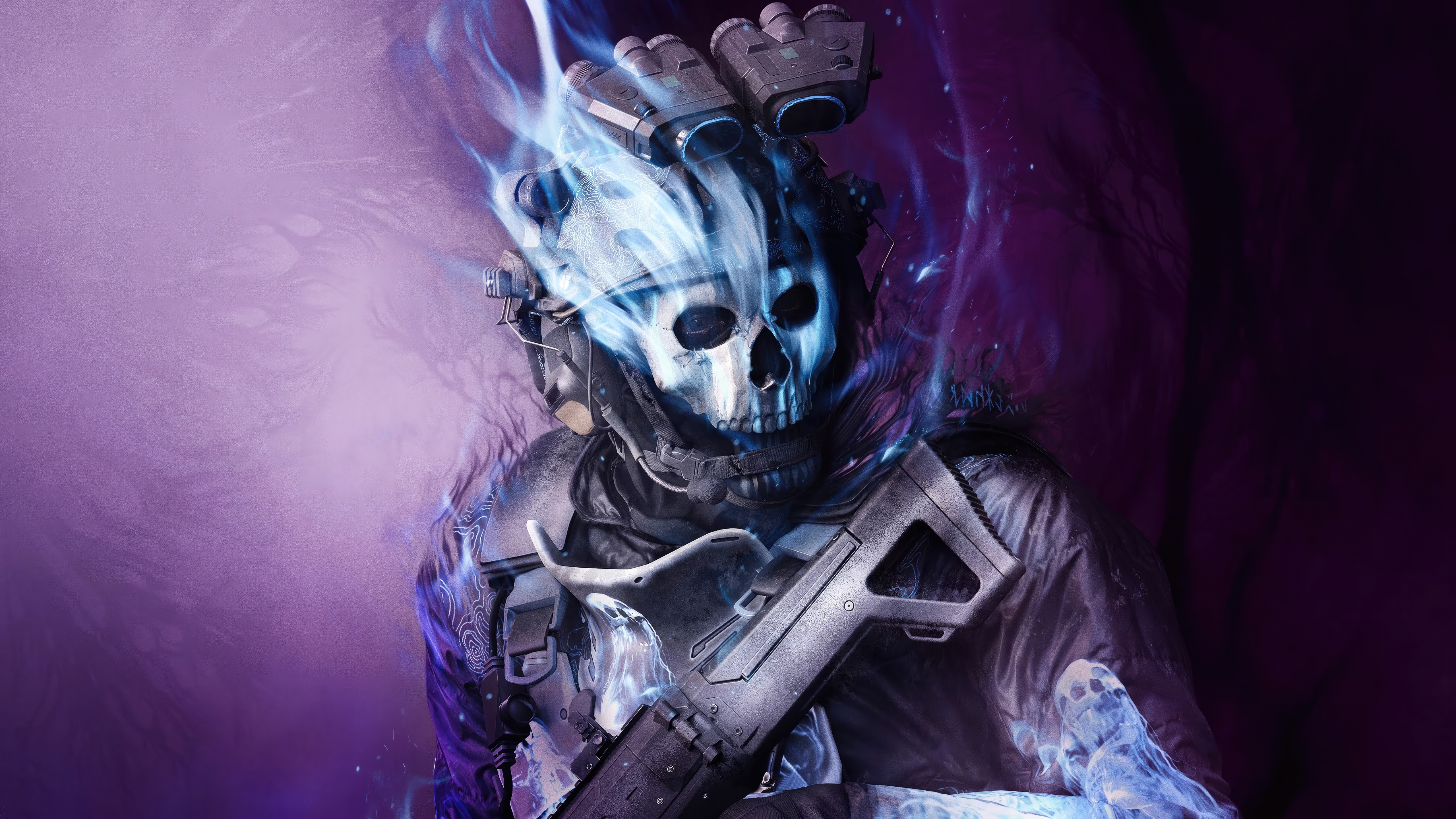 Call of Duty Modern Warfare Ghost with Blue Flames HD Wallpaper
