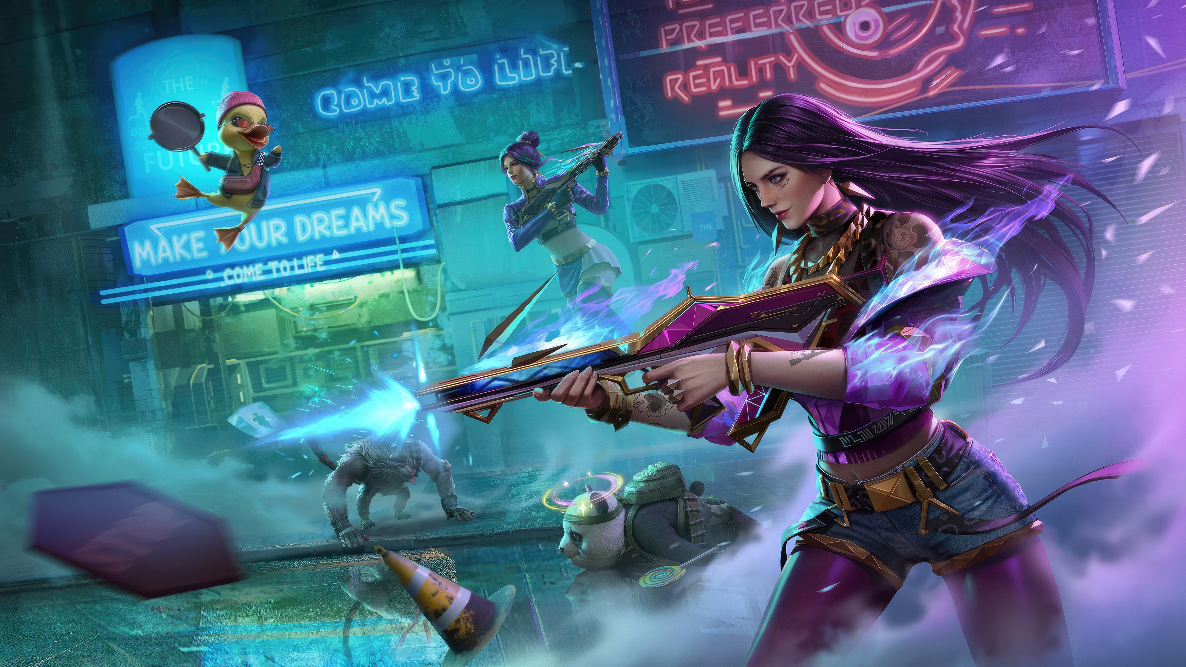Garena Free Fire 2024 Characters in Neon City HD Wallpaper