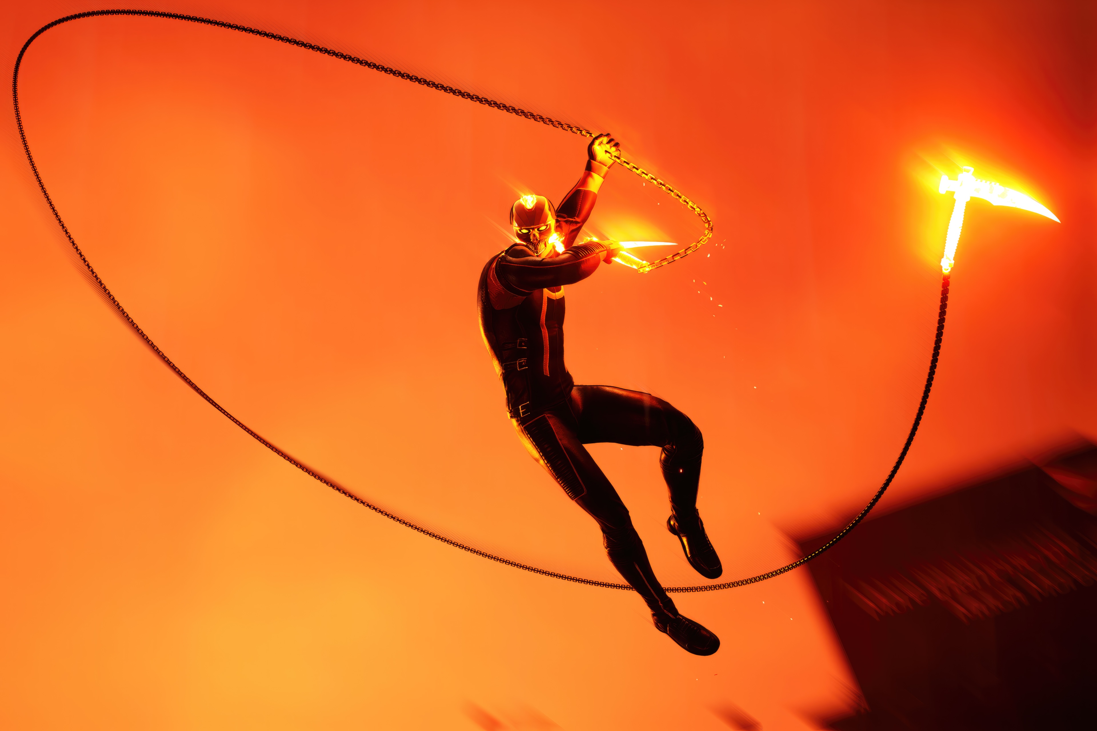 Ghost Rider with flaming chain and scythe HD Wallpaper