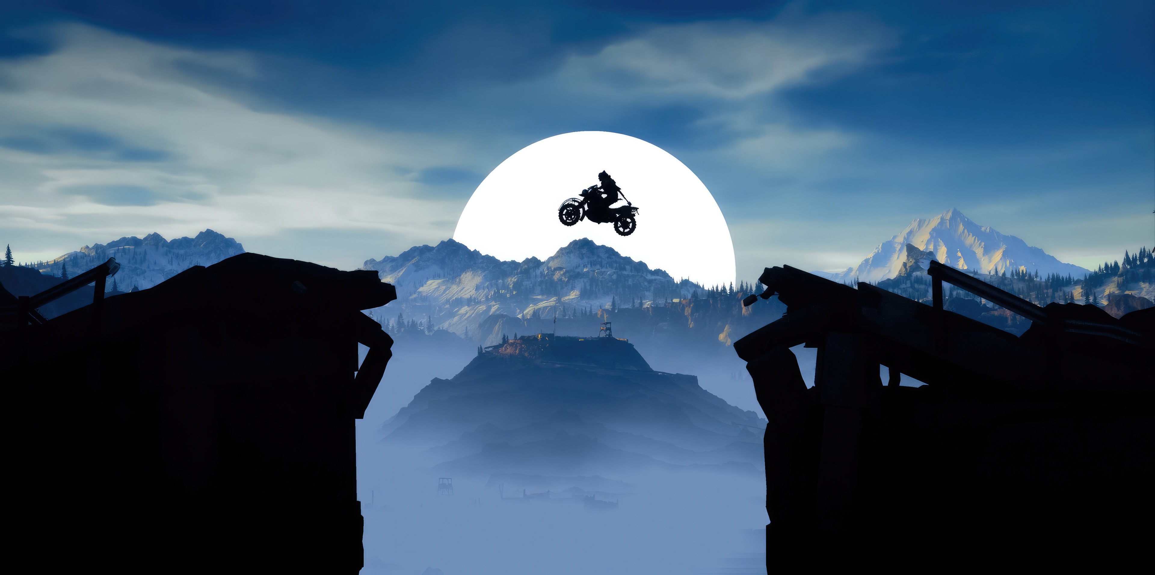 Days Gone Motorcycle Jump Over Mountains HD Wallpaper