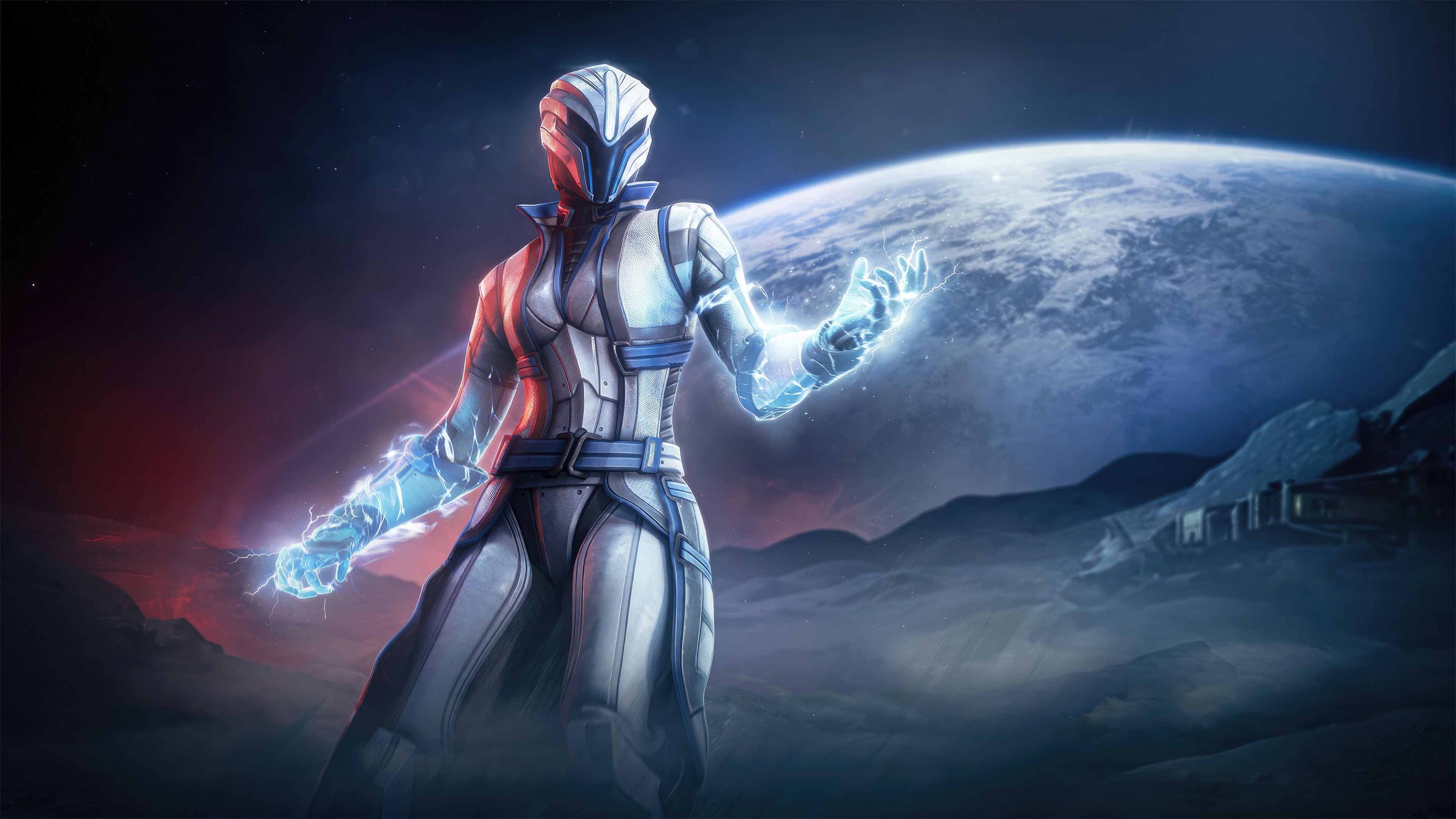 Mass Effect Character with Energy Powers on Alien Planet HD Wallpaper