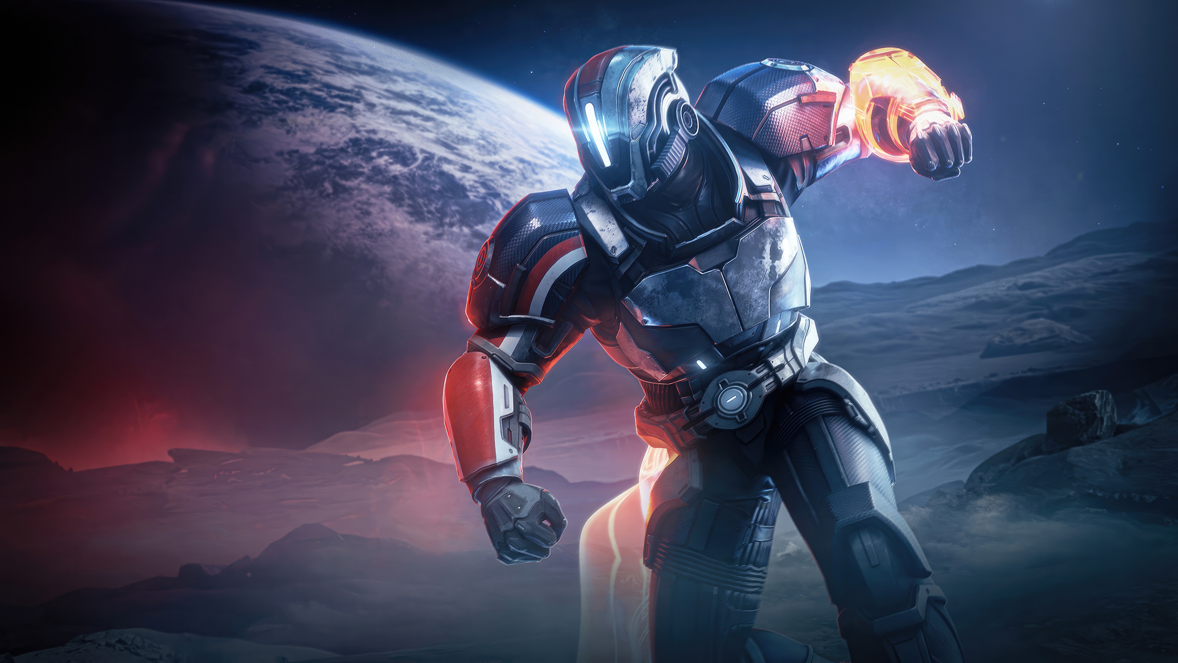Mass Effect Commander Shepard on an alien planet HD Wallpaper