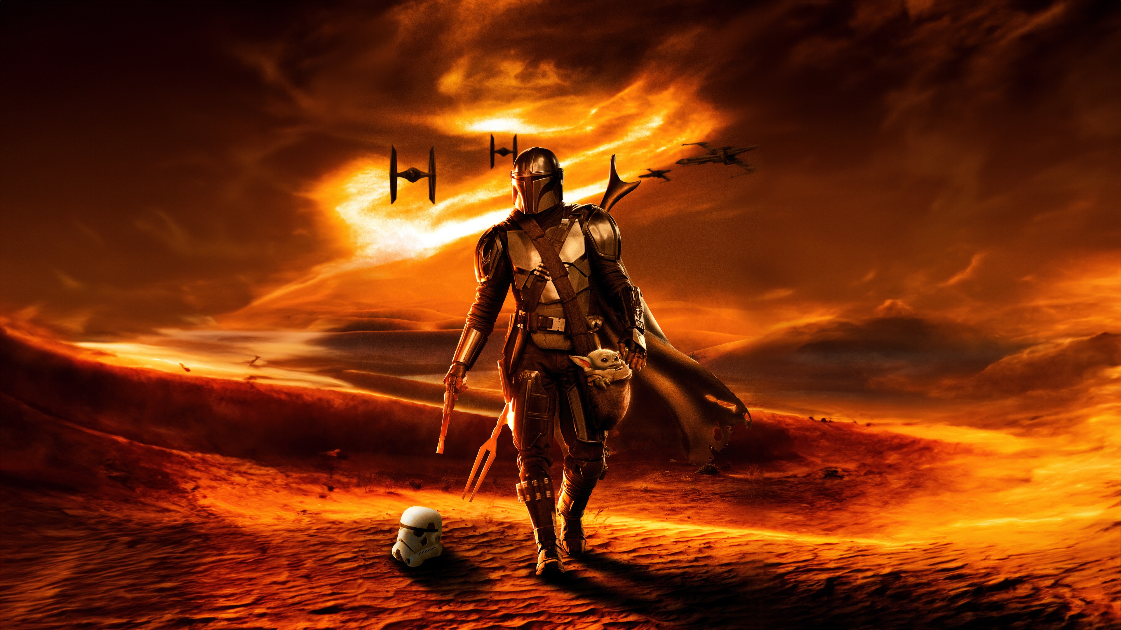 The Mandalorian and Grogu on a Desert Planet HD Wallpaper