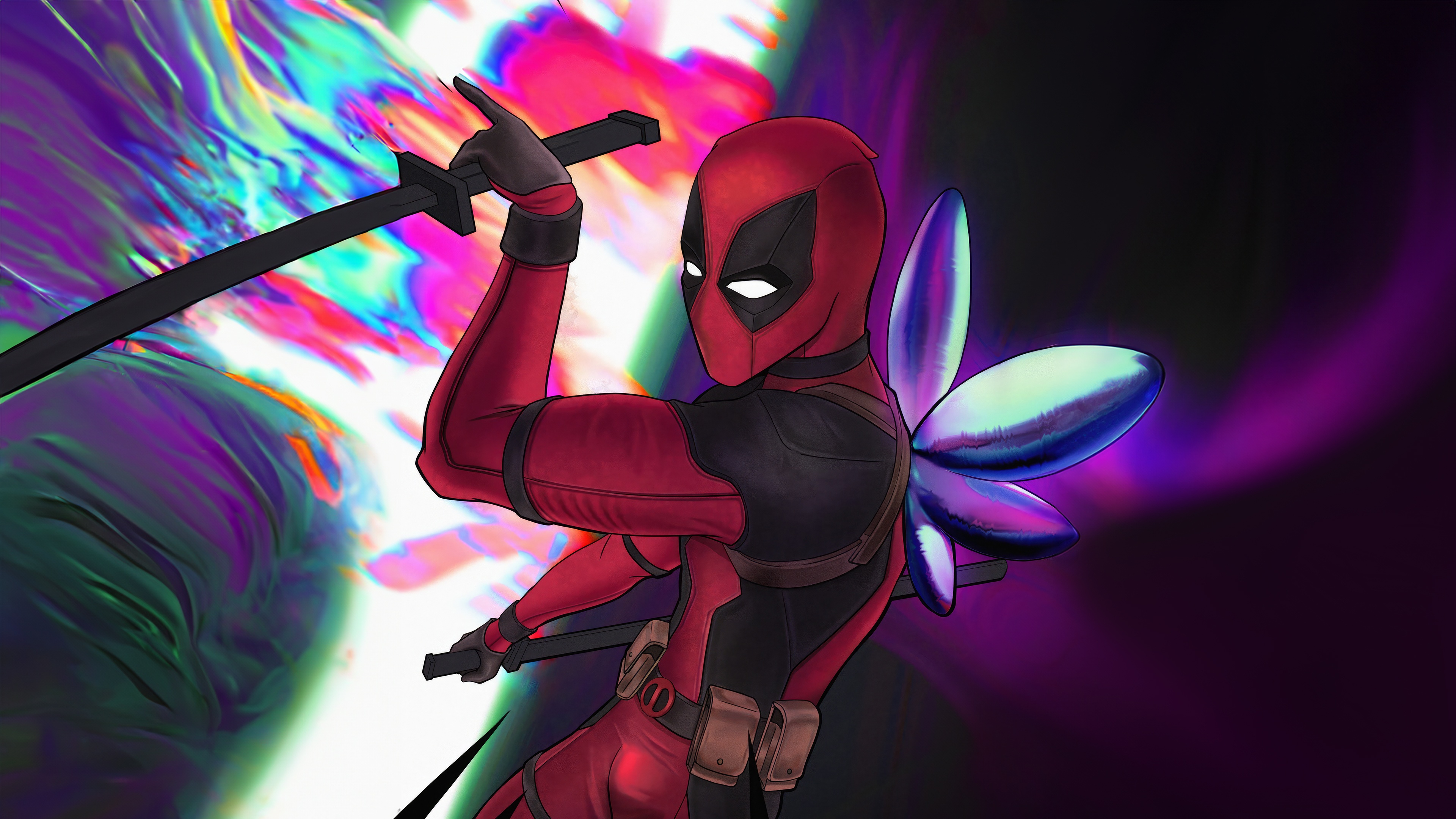 Deadpool with swords and fairy wings HD Wallpaper