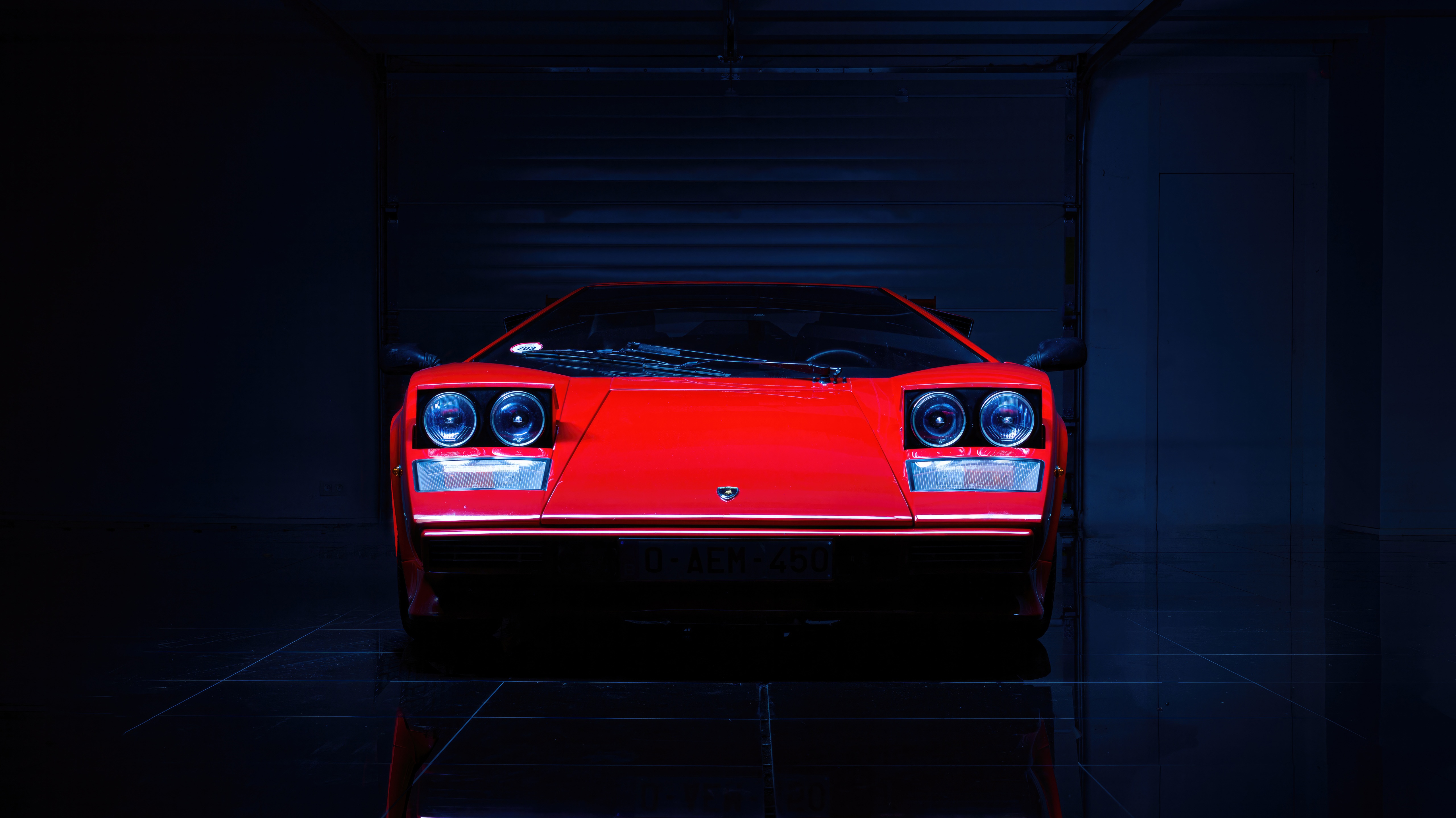 Red Lamborghini Countach in a Dark Garage HD Wallpaper