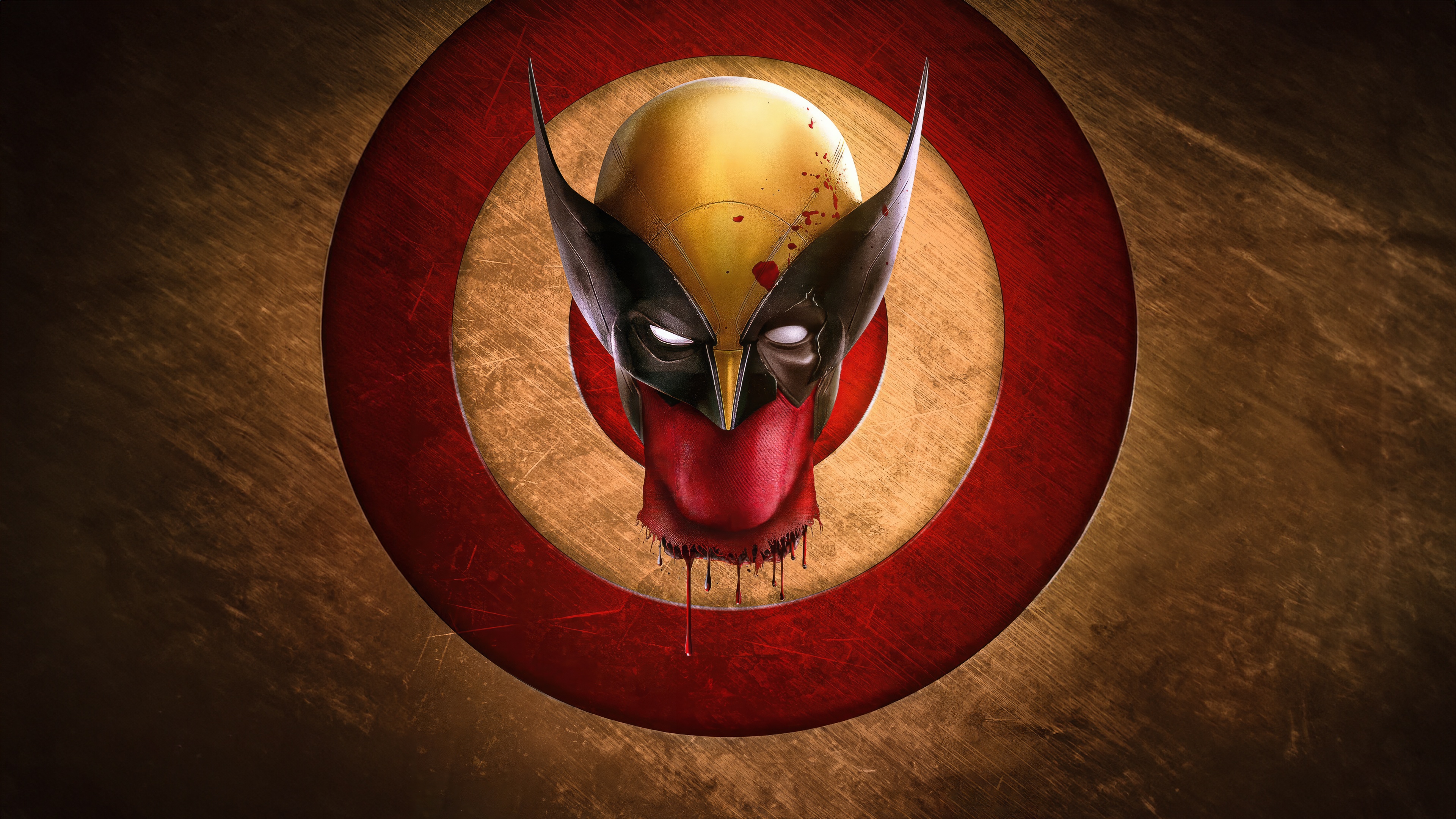 Wolverine mask with blood dripping on a target background HD Wallpaper