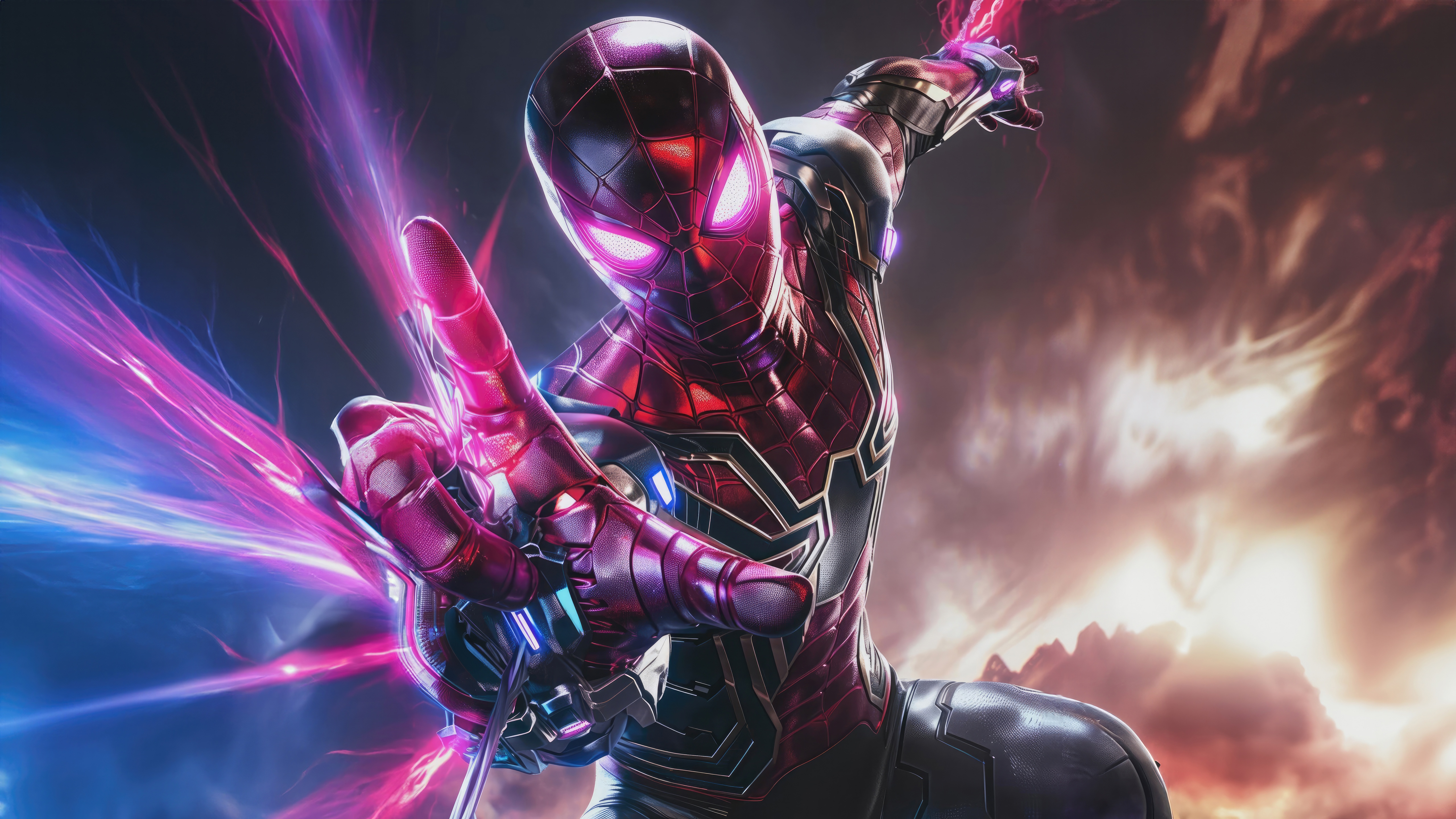 Iron Spider-Man with energy blasts HD Wallpaper