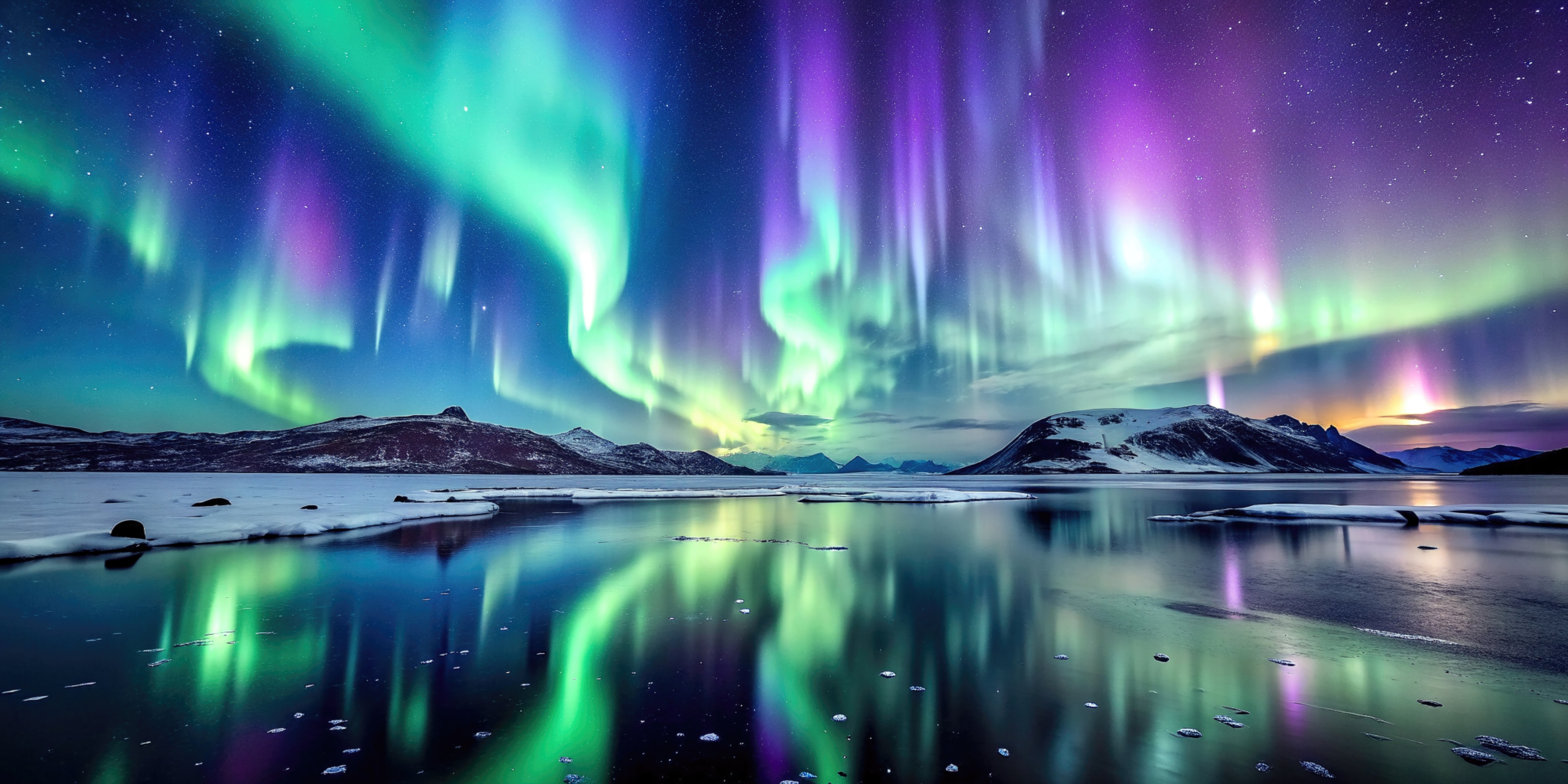 Northern Lights Dancing Over A Frozen Lake HD Wallpaper