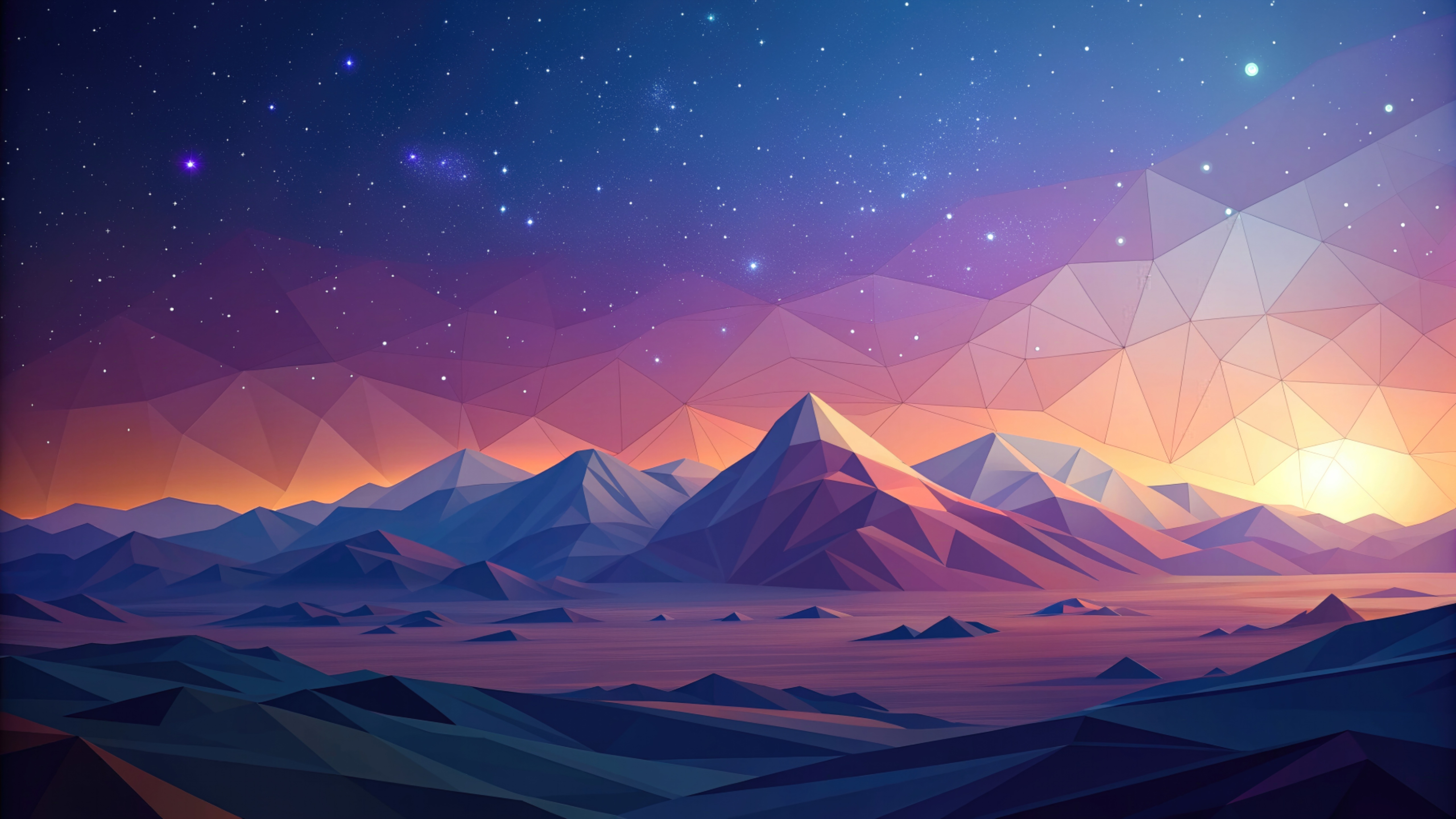 Geometric Mountains Under a Starry Sky HD Wallpaper