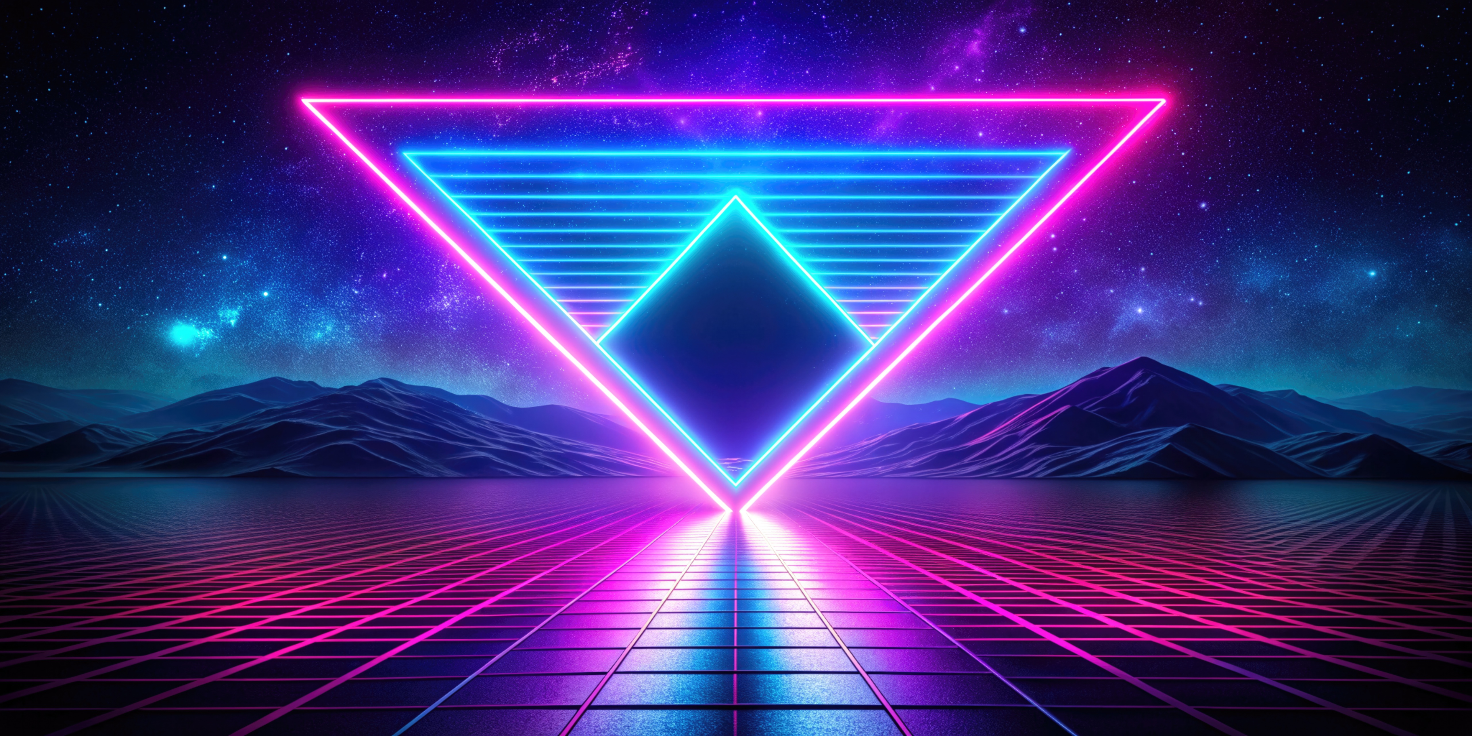 Electric Triangular Dreams Neon Landscape HD Wallpaper