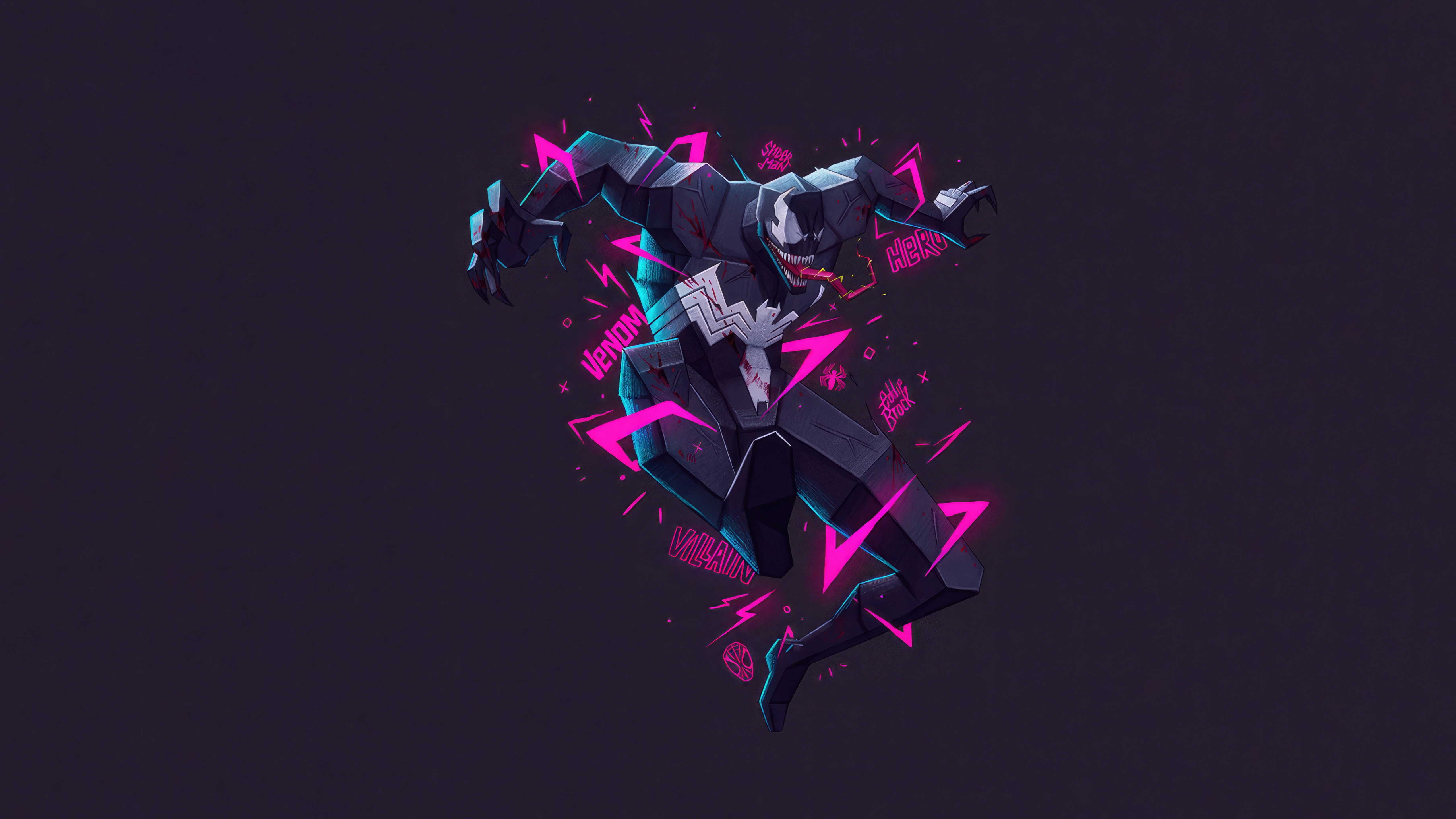 Venom in Geometric Style with Pink Accents HD Wallpaper