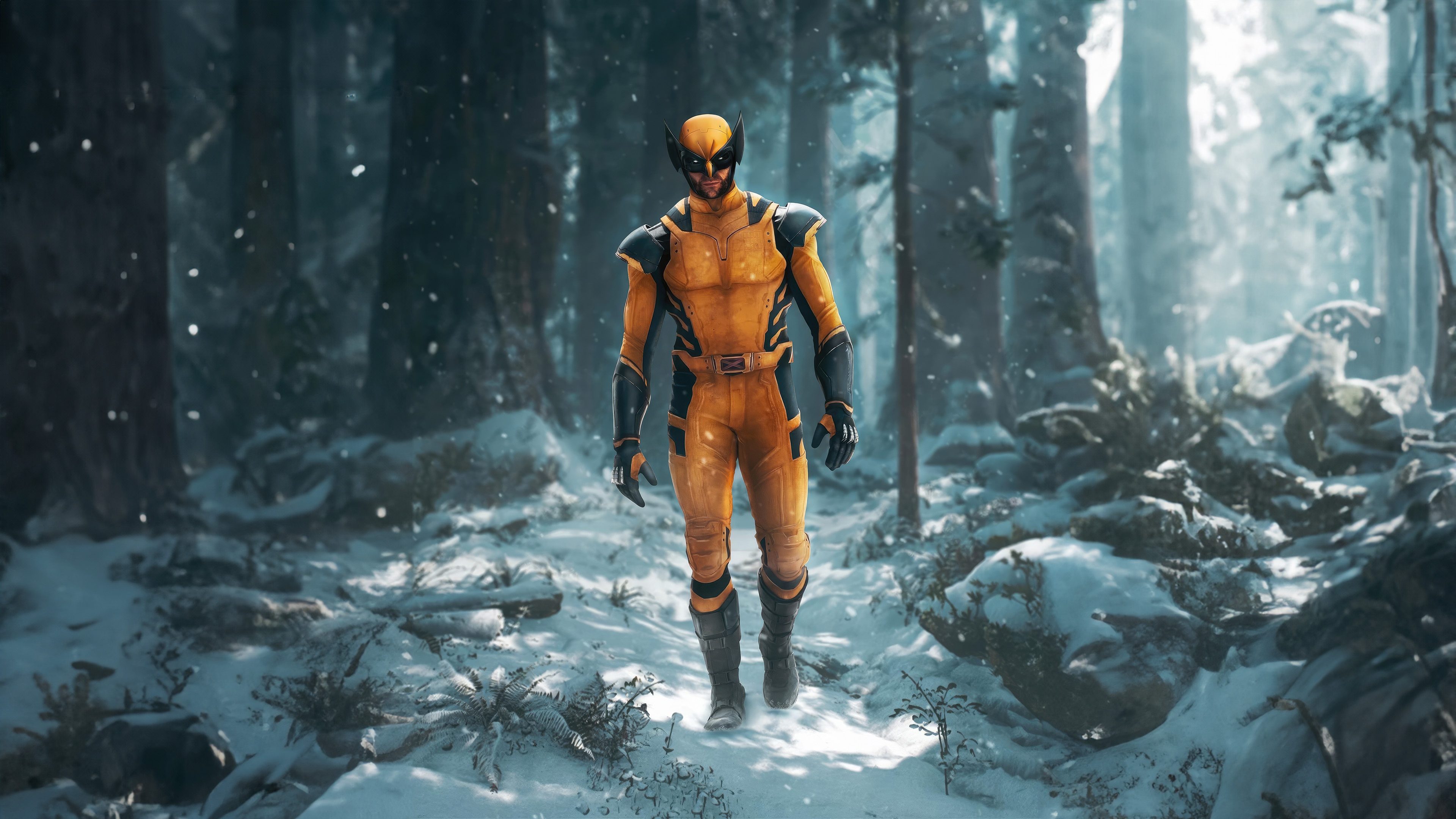 Wolverine in a snowy forest HD Wallpaper
