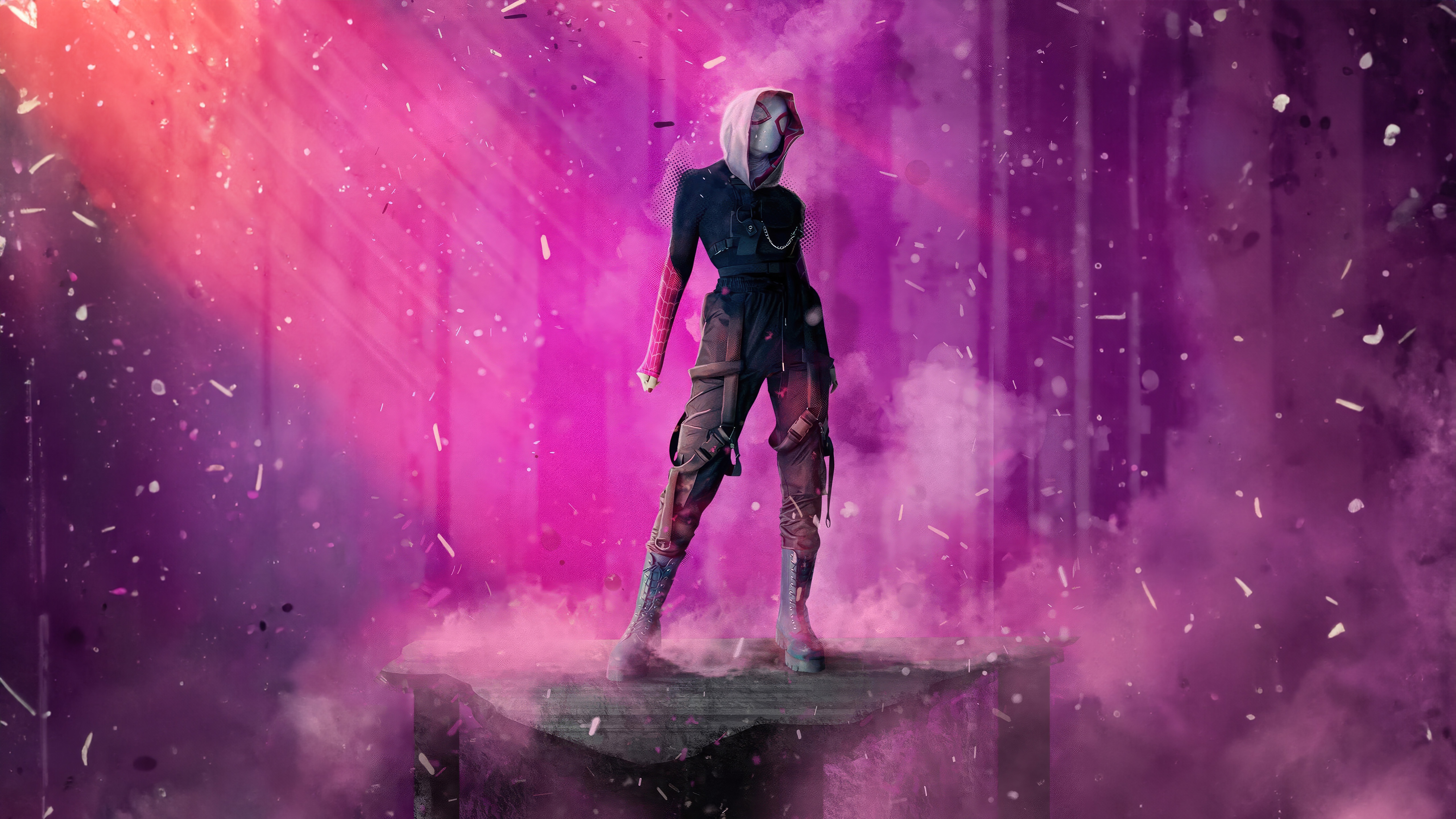 Gwen Stacy Supreme Vision in Pink and Purple Smoke HD Wallpaper