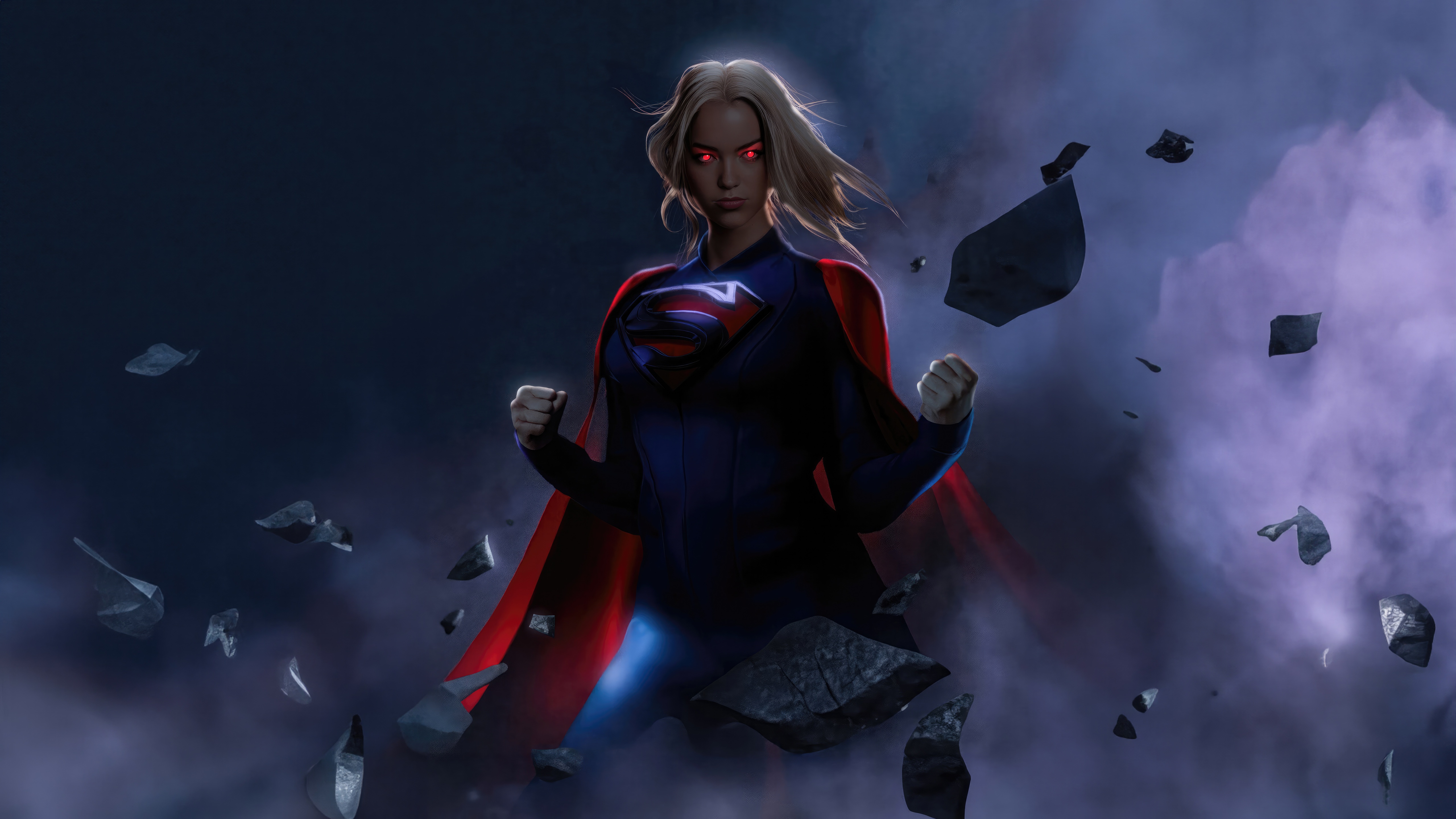 Supergirl with red eyes and debris HD Wallpaper