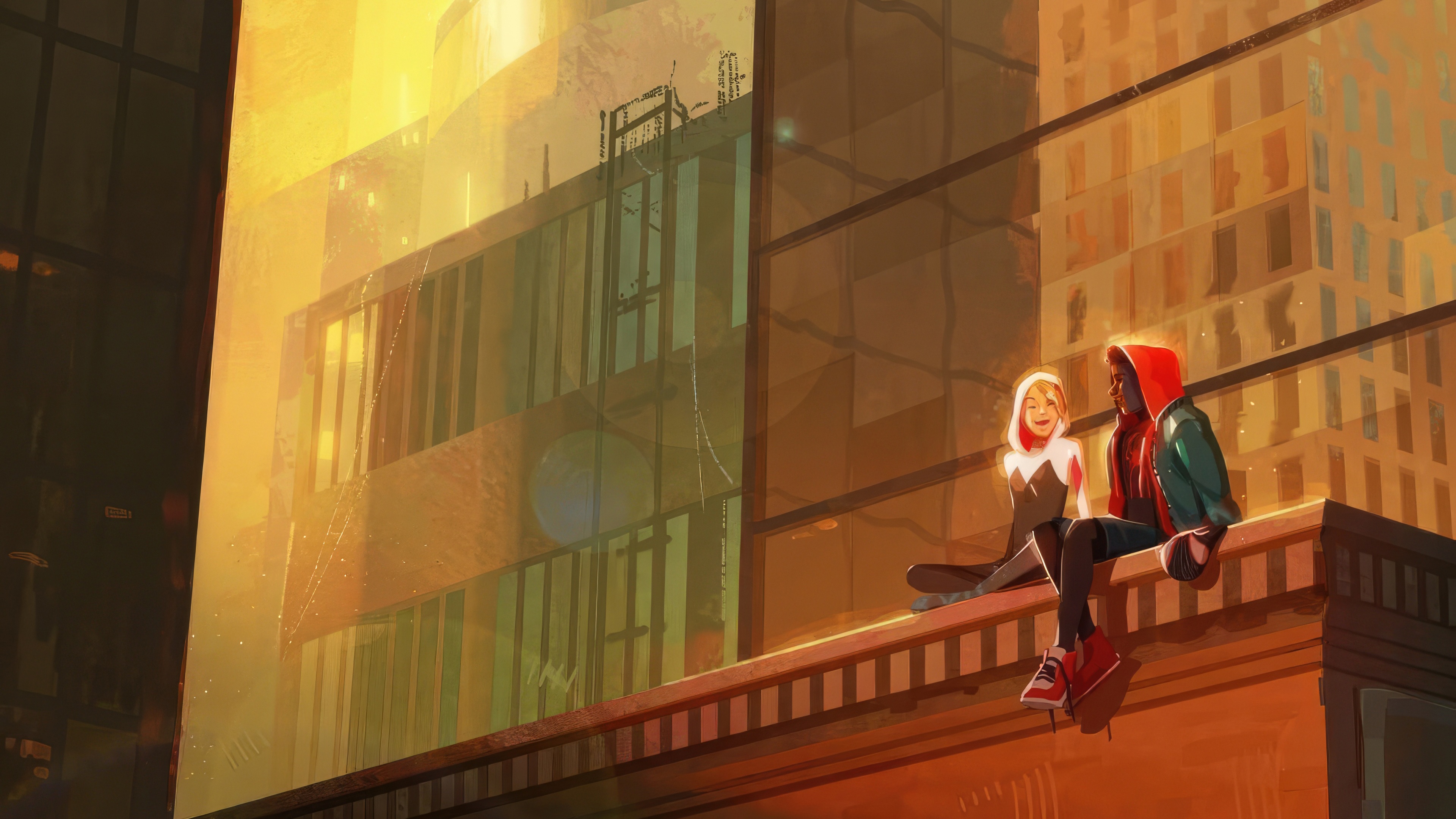 Miles and Gwen sitting on a rooftop HD Wallpaper