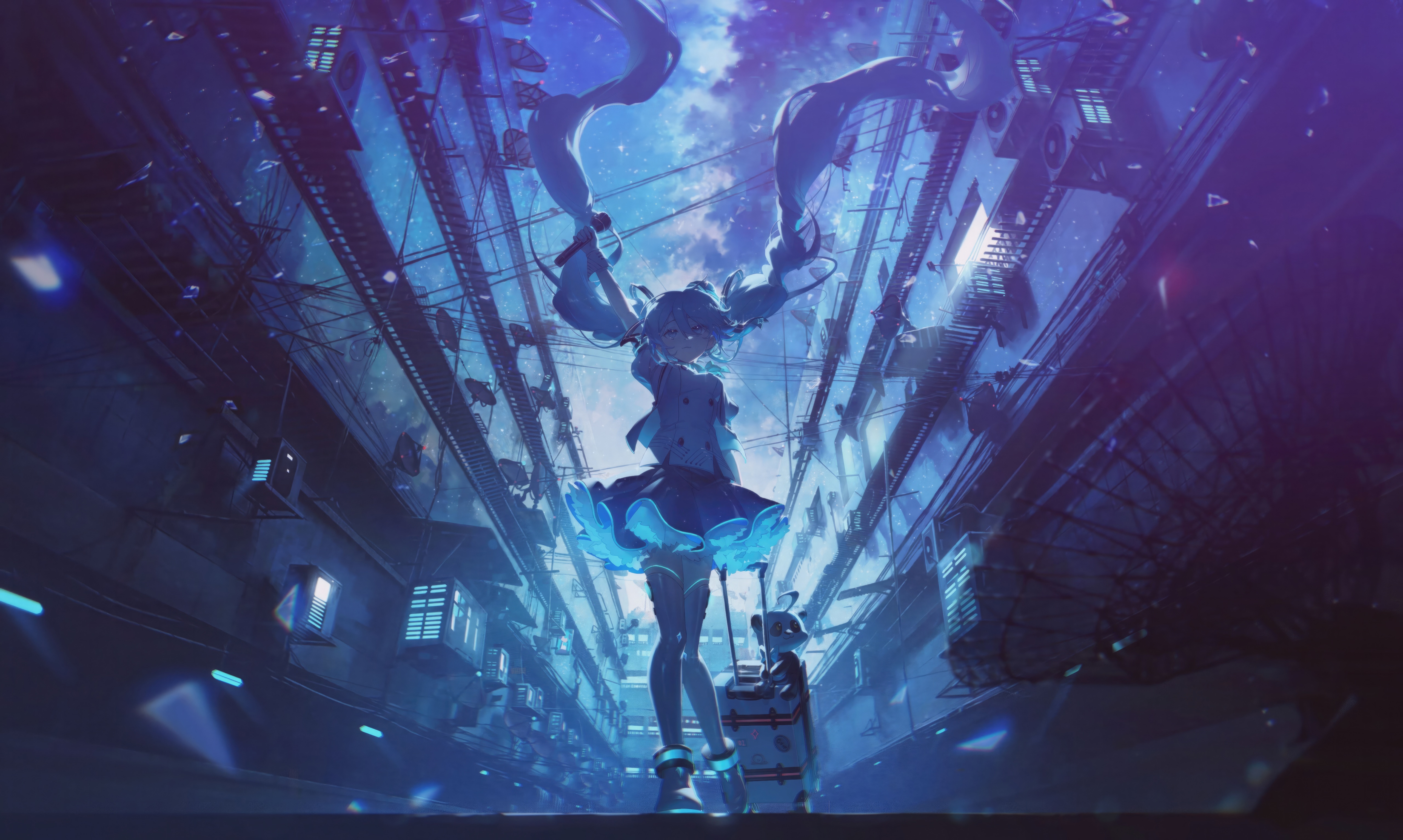 Hatsune Miku in a futuristic city HD Wallpaper
