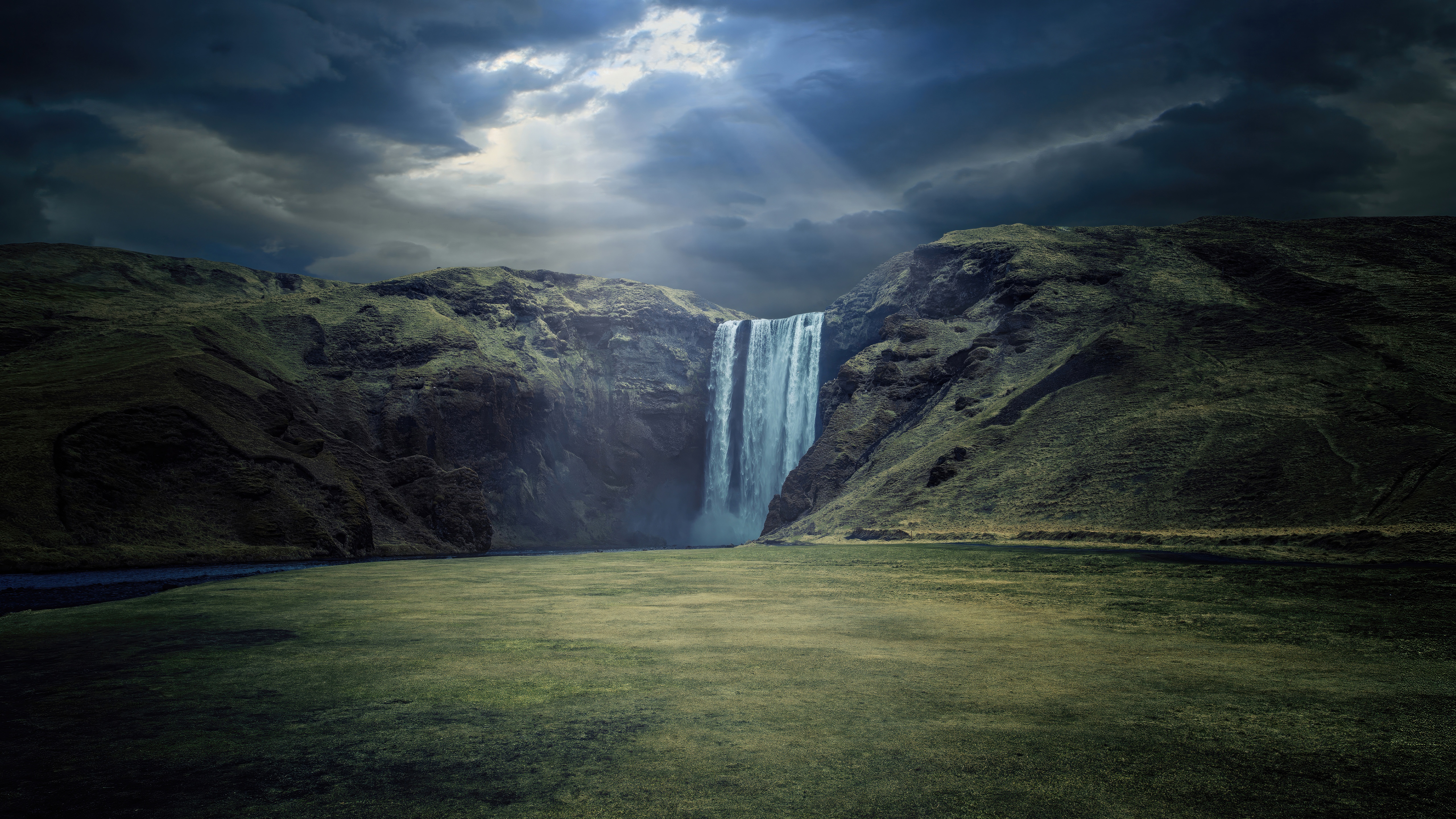 A Beautiful Waterfall and Landscape HD Wallpaper