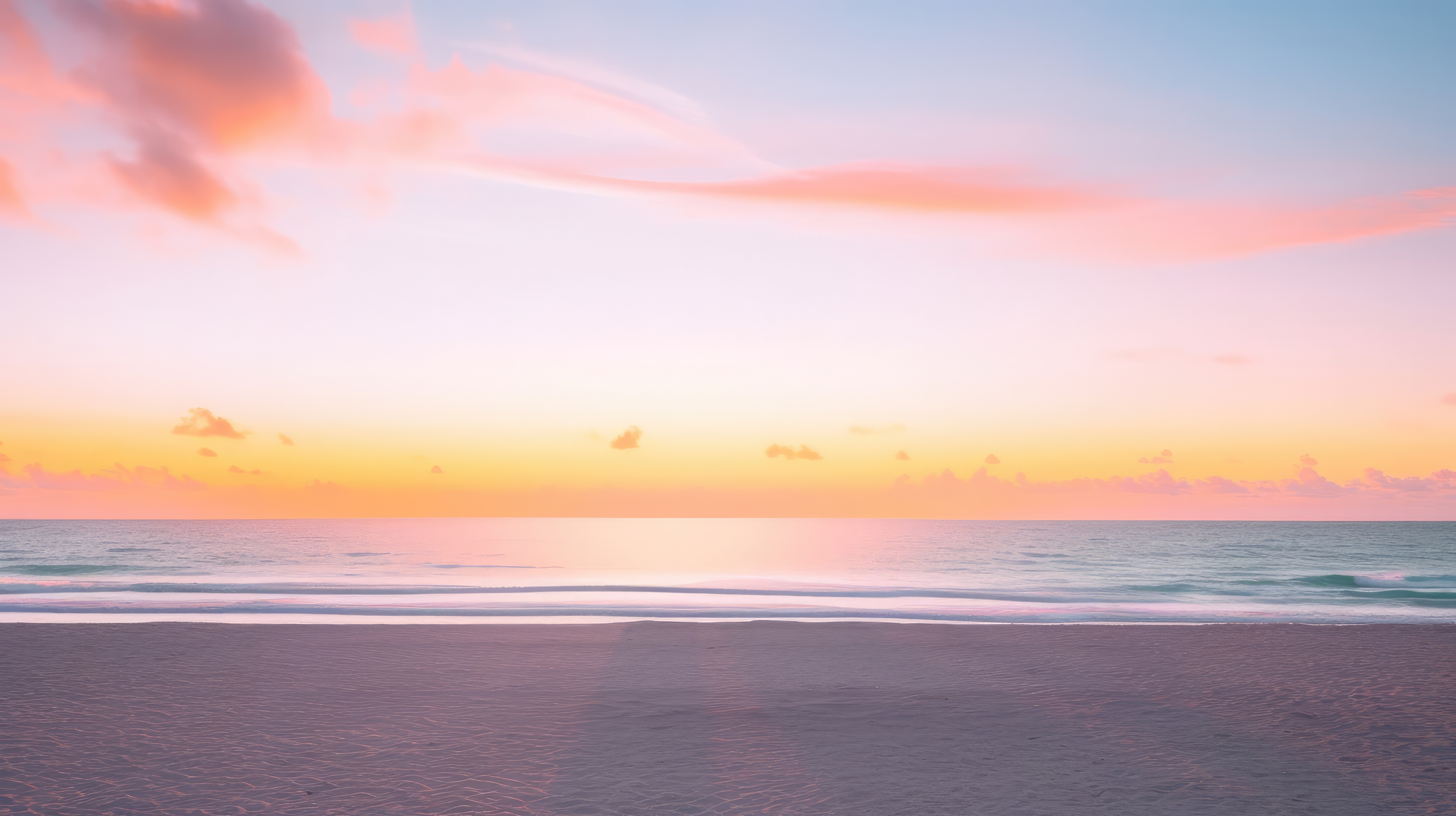 Calm Beach Sunset with Pink and Orange Clouds HD Wallpaper