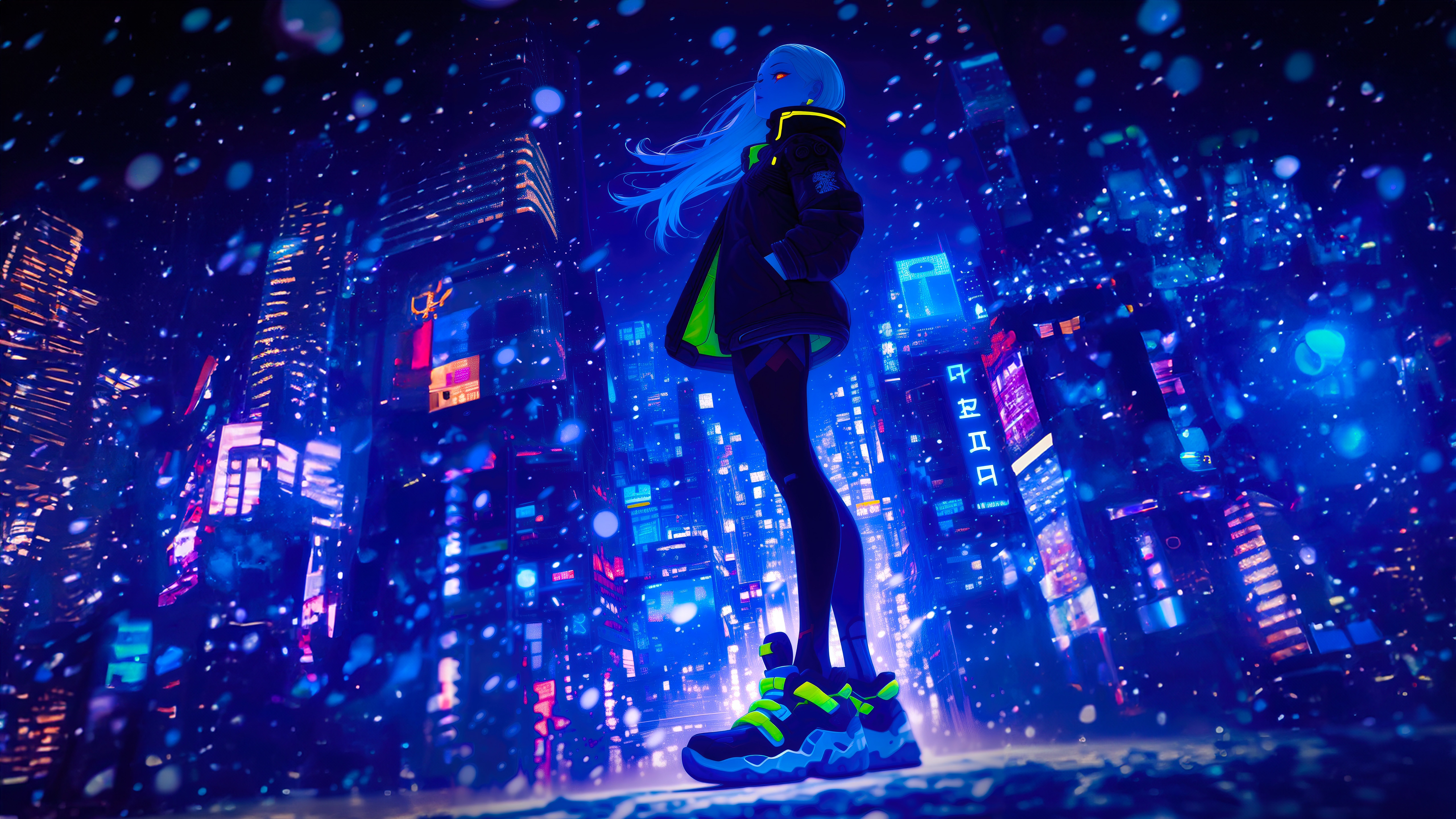 Blizzard Girl in Sci-Fi City HD Wallpaper
