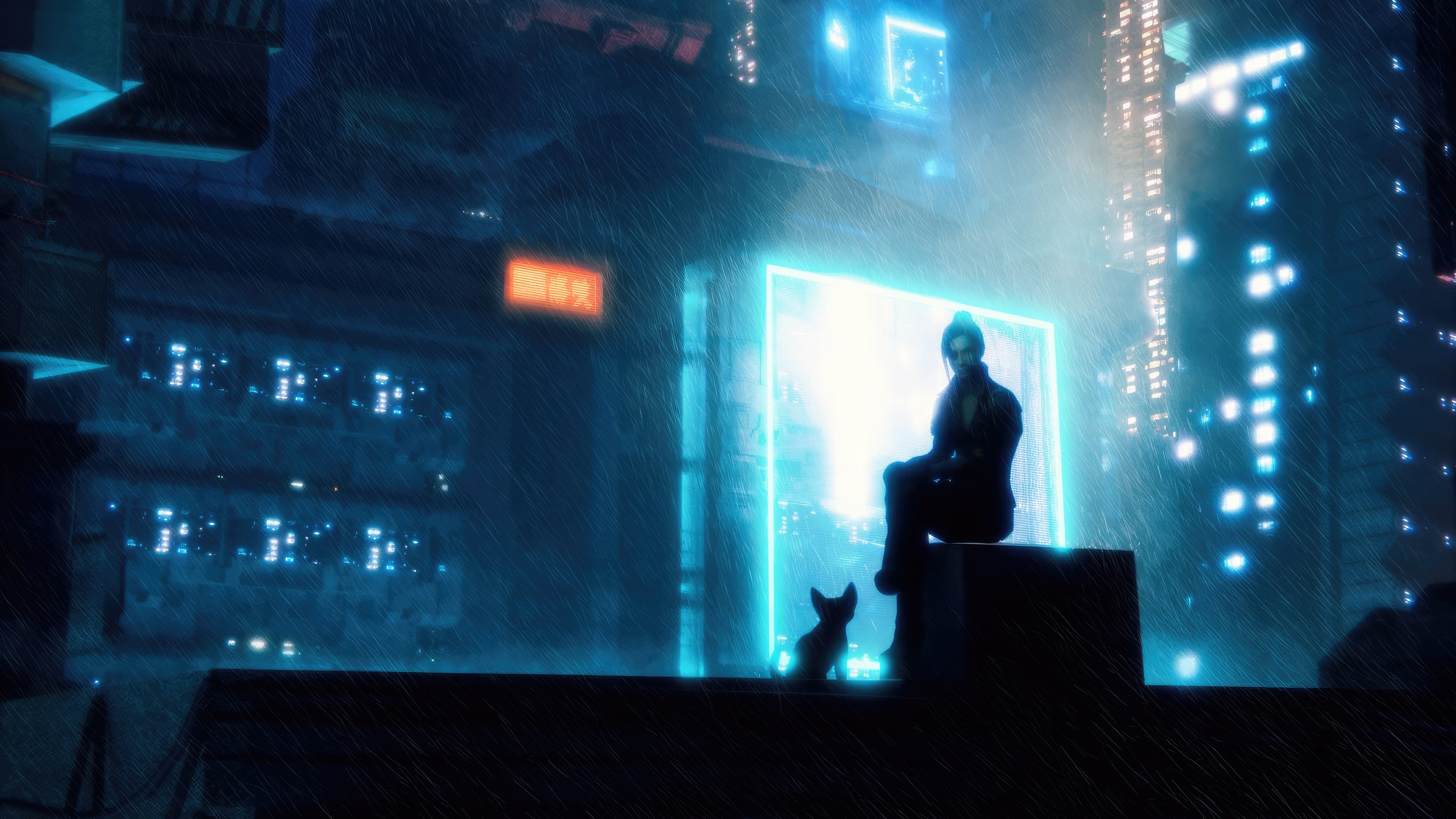 Vigilante Night Watch with Companion in Rainy City HD Wallpaper