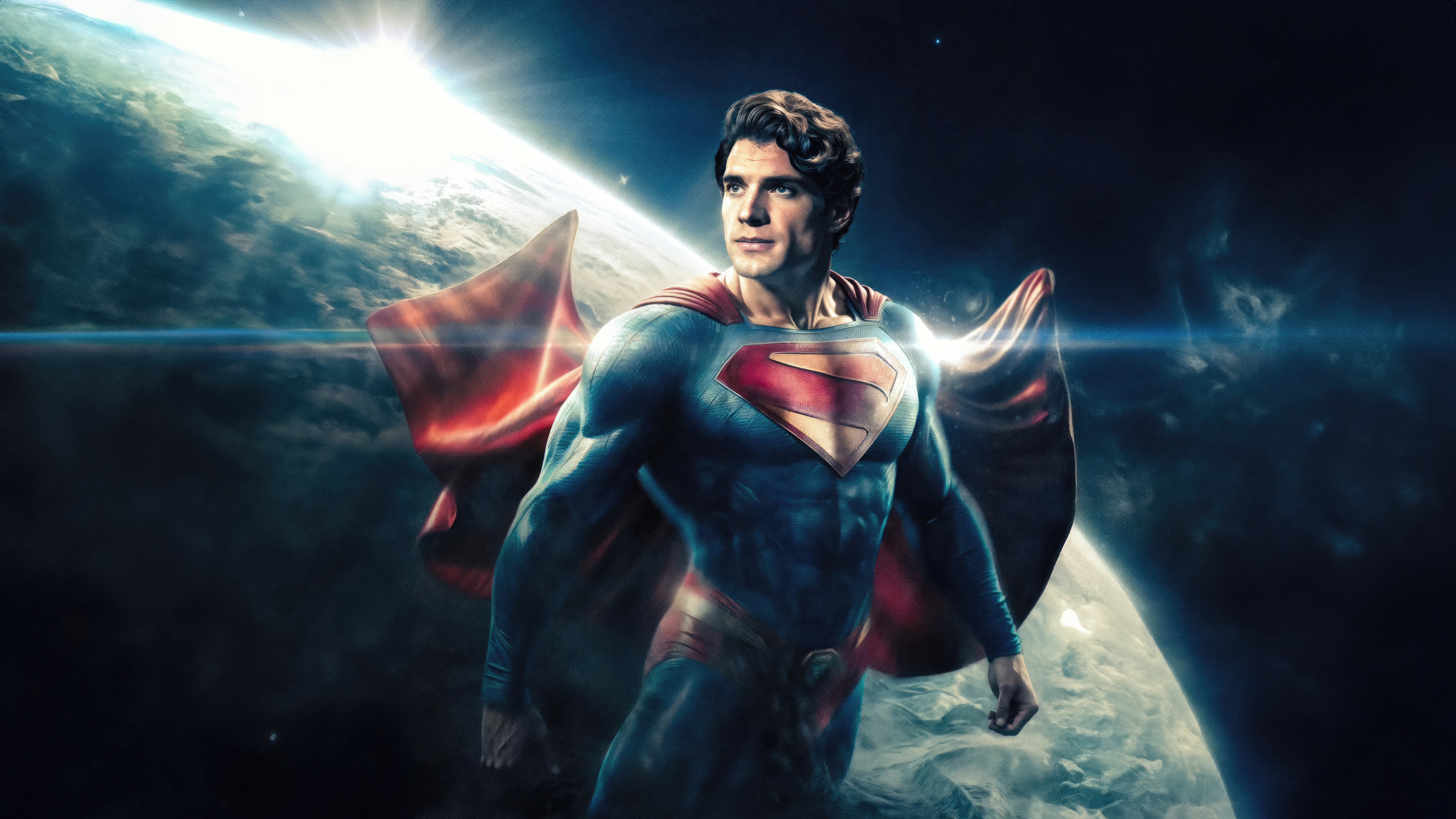 Superman Poses in Front of Earth HD Wallpaper
