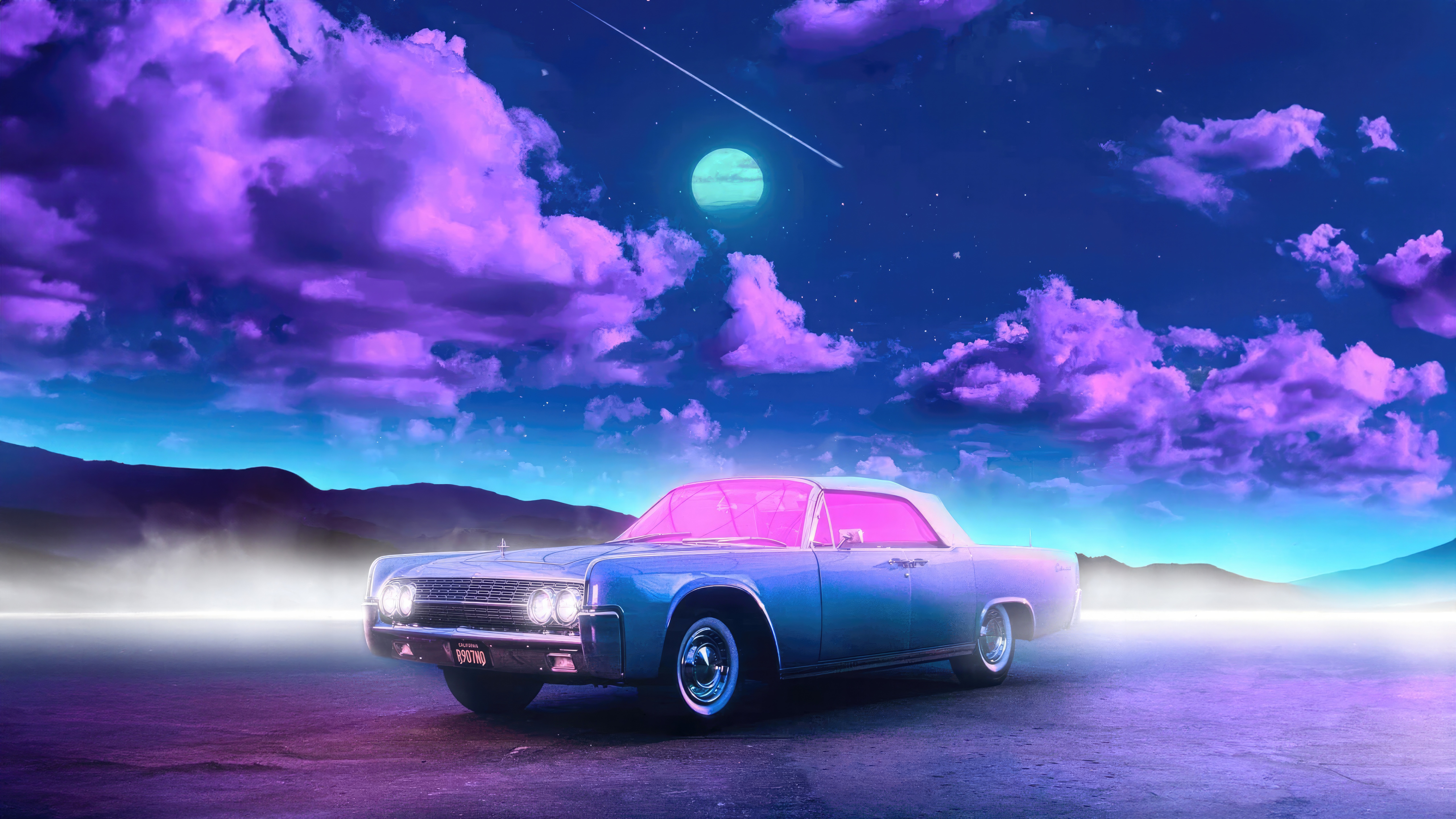 The Chill Drive: Vintage Car Under Purple Clouds HD Wallpaper