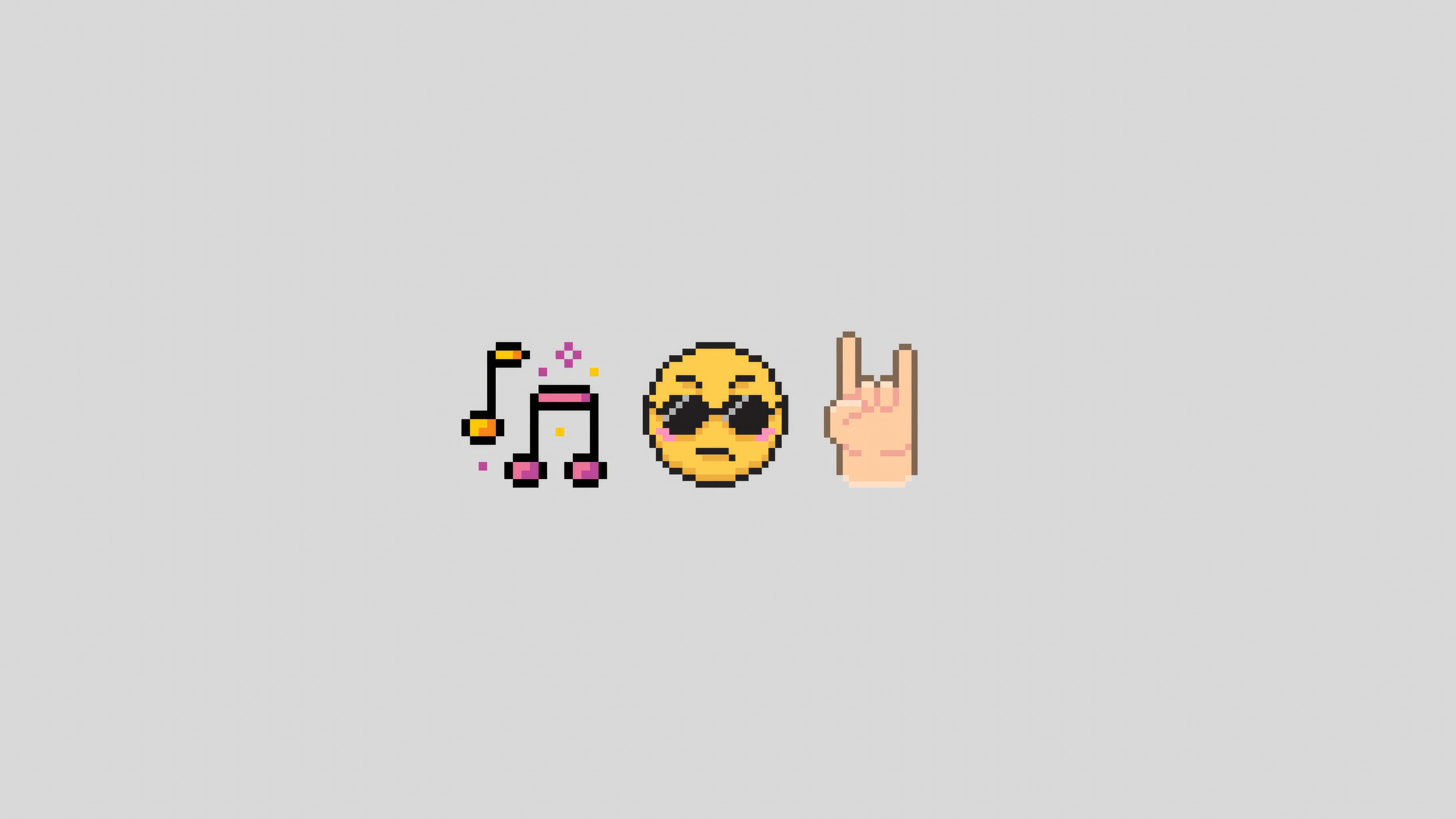 Pixelated Music Notes, Sunglasses Emoji, and Rock On Hand HD Wallpaper