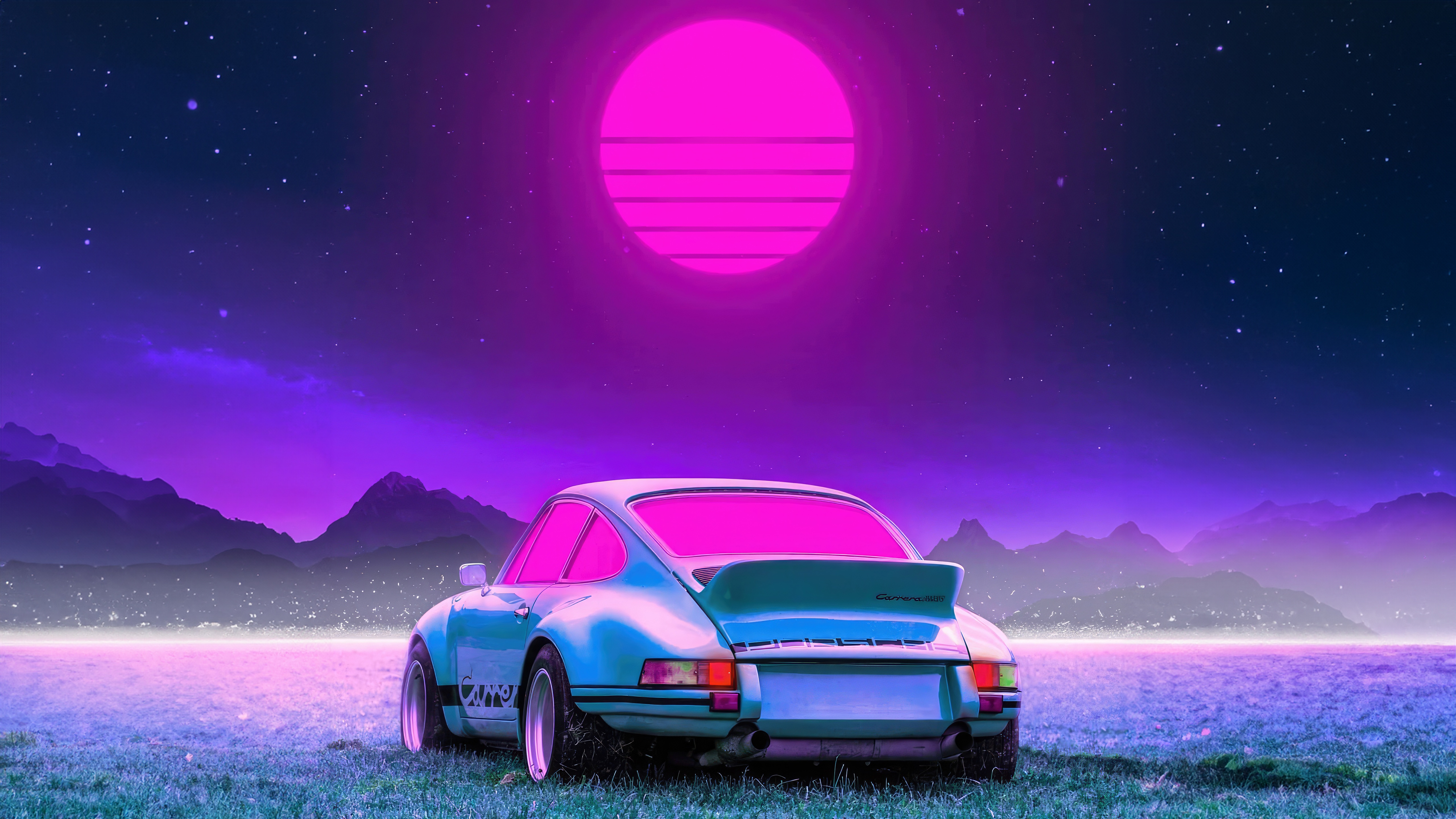 Porsche Carrera Synthwave Night Landscape HD Wallpaper
