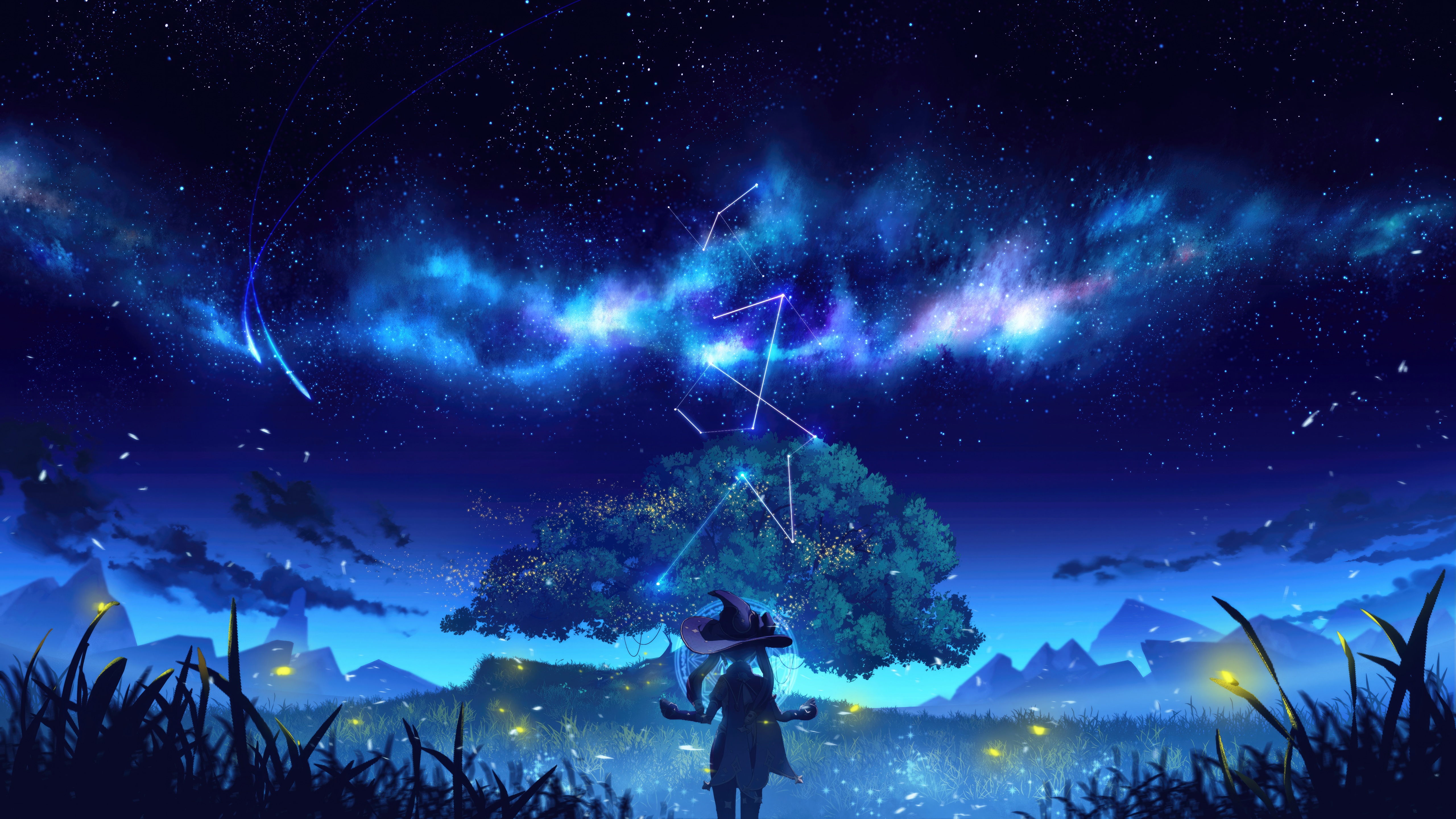 Genshin Impact: Girl Under Starry Sky HD Wallpaper