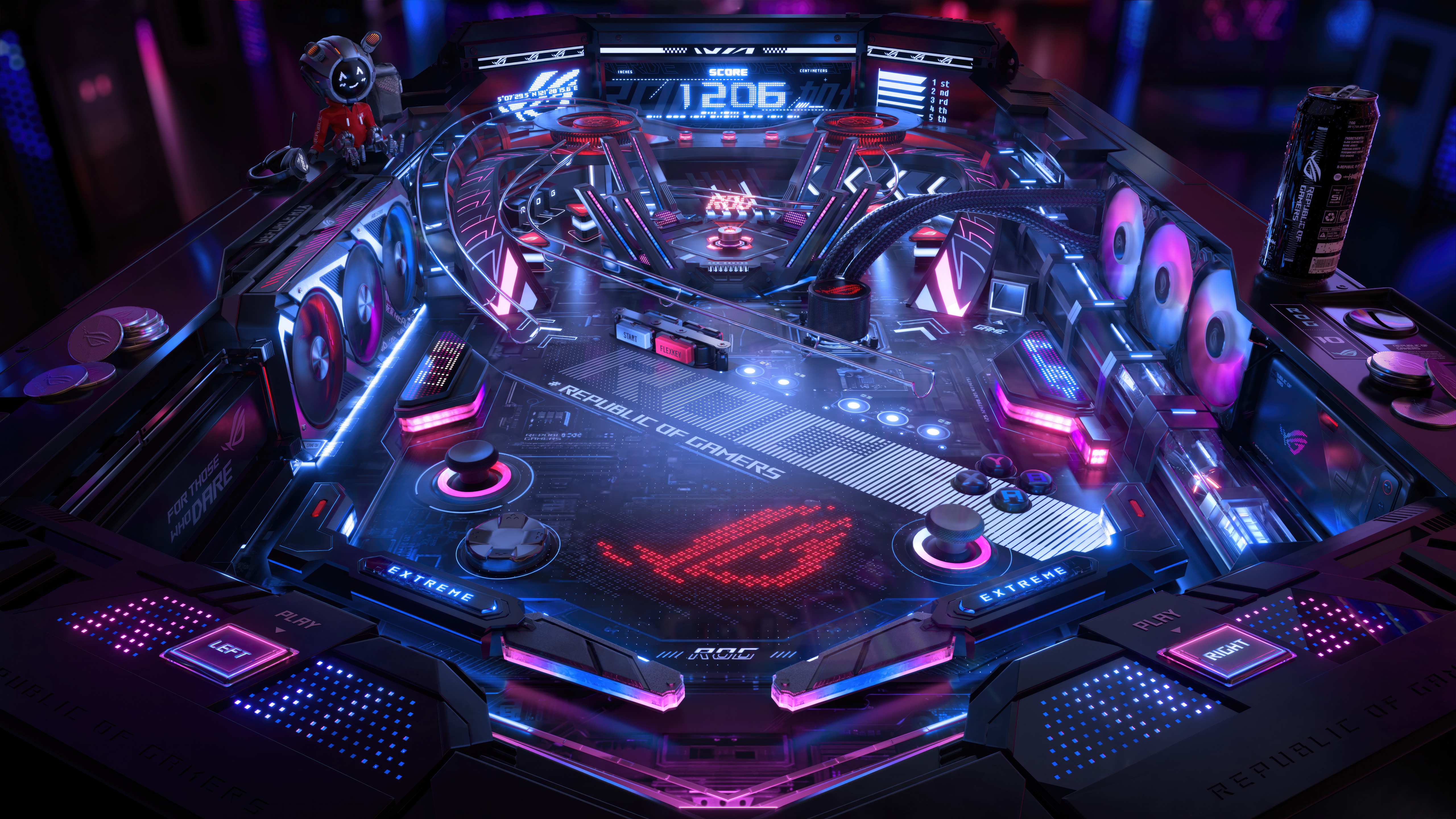 Republic of Gamers Pinball Machine with Neon Lights HD Wallpaper