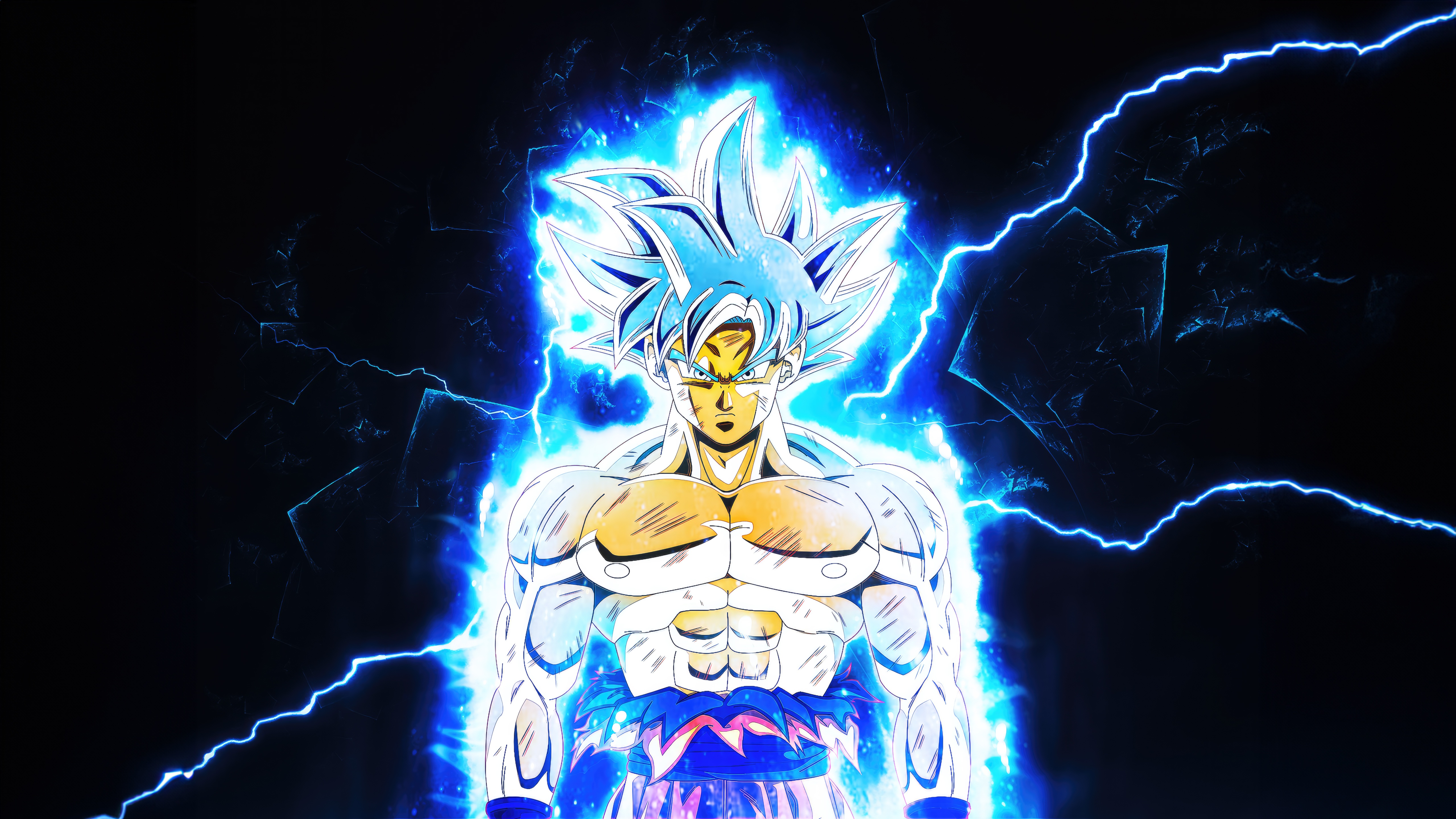 Goku in Ultra Instinct form with blue aura and lightning HD Wallpaper