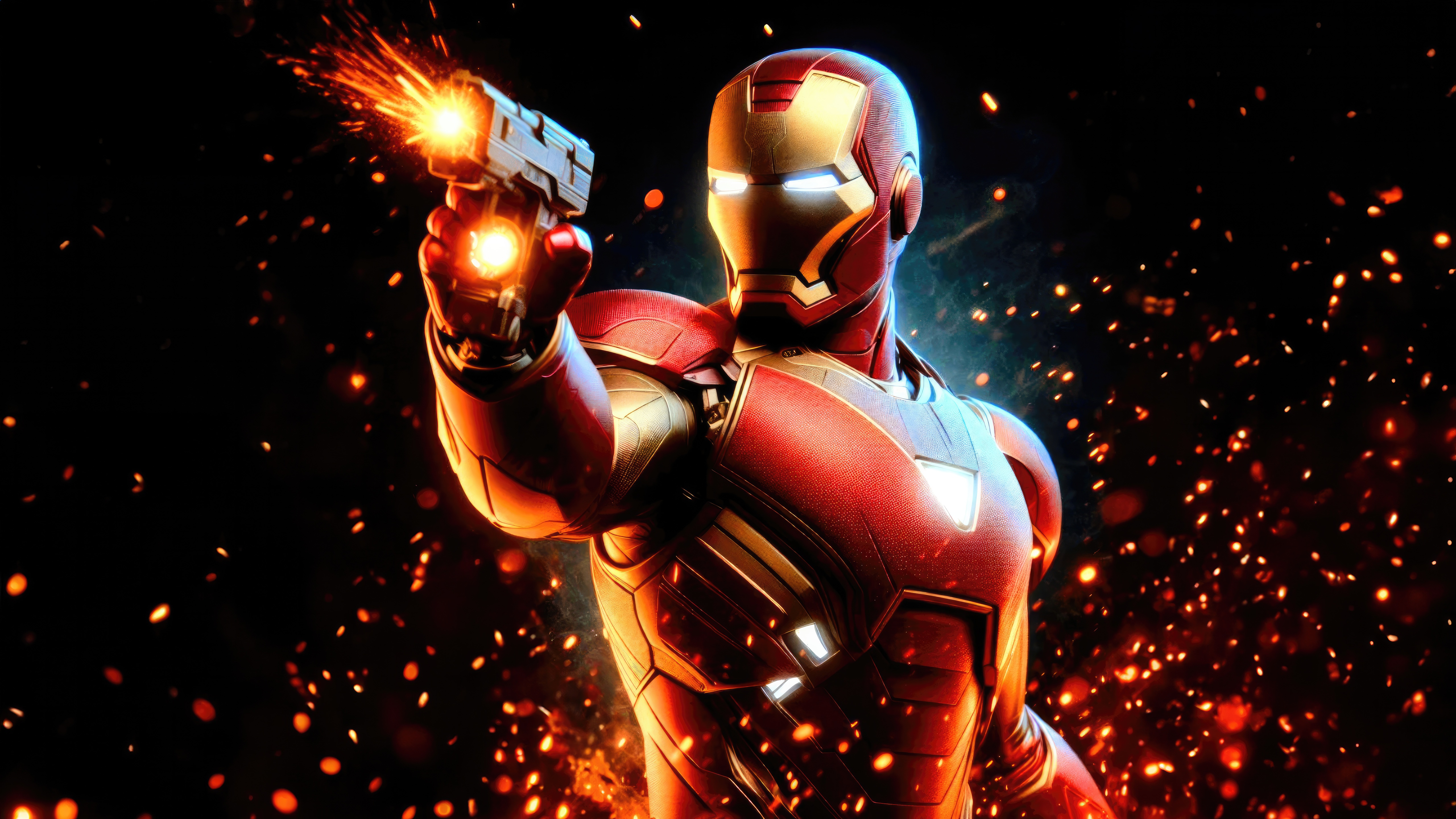 Iron Man firing a weapon with sparks HD Wallpaper