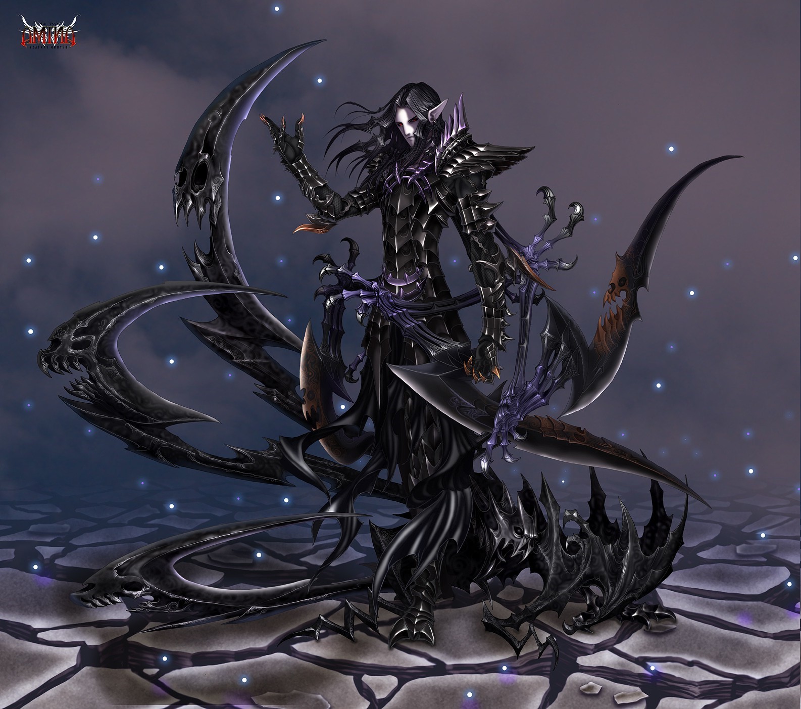 Dark Elf Necromancer with Scythes HD Wallpaper