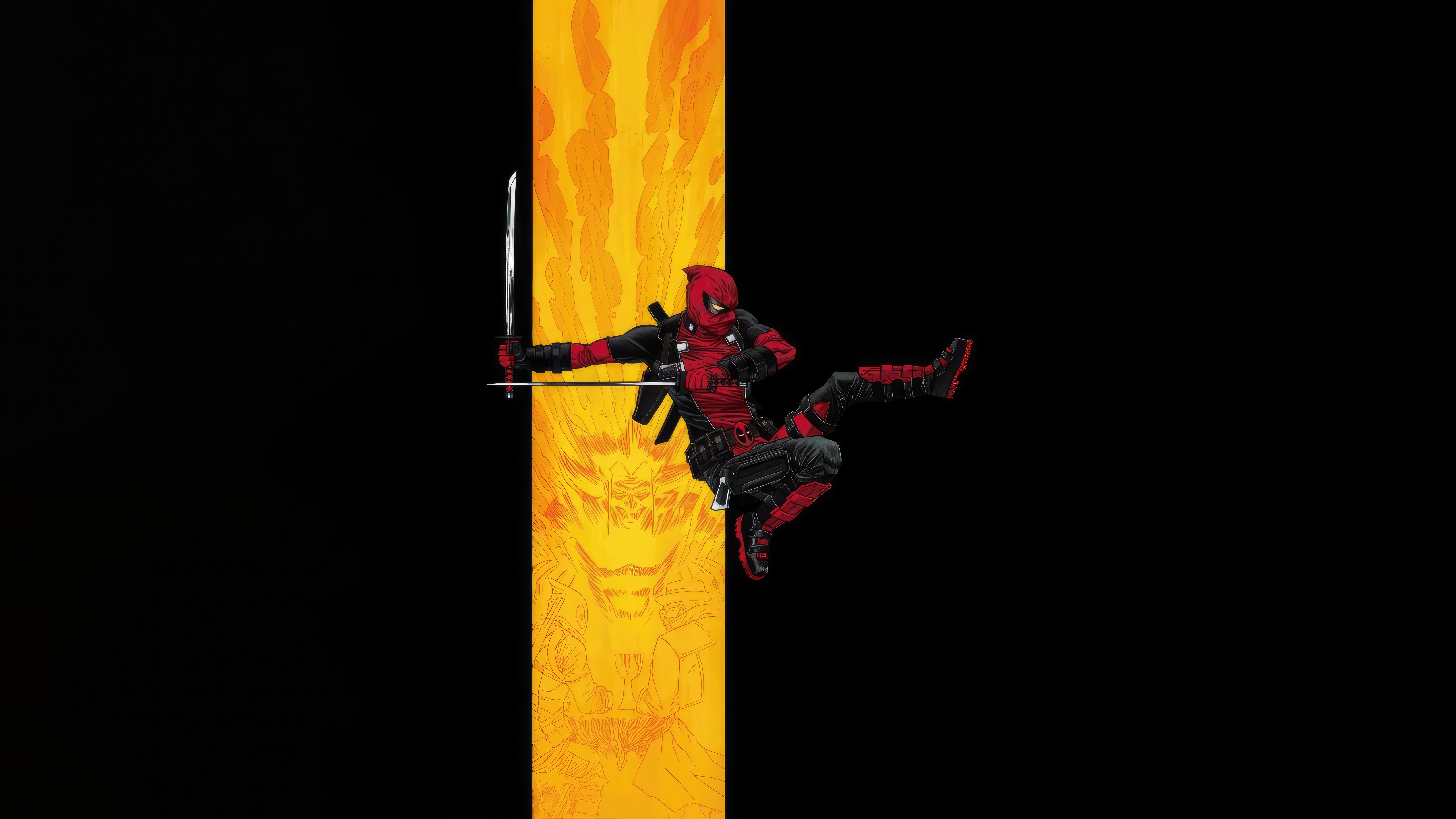 Deadpool with Sword on Orange Background HD Wallpaper