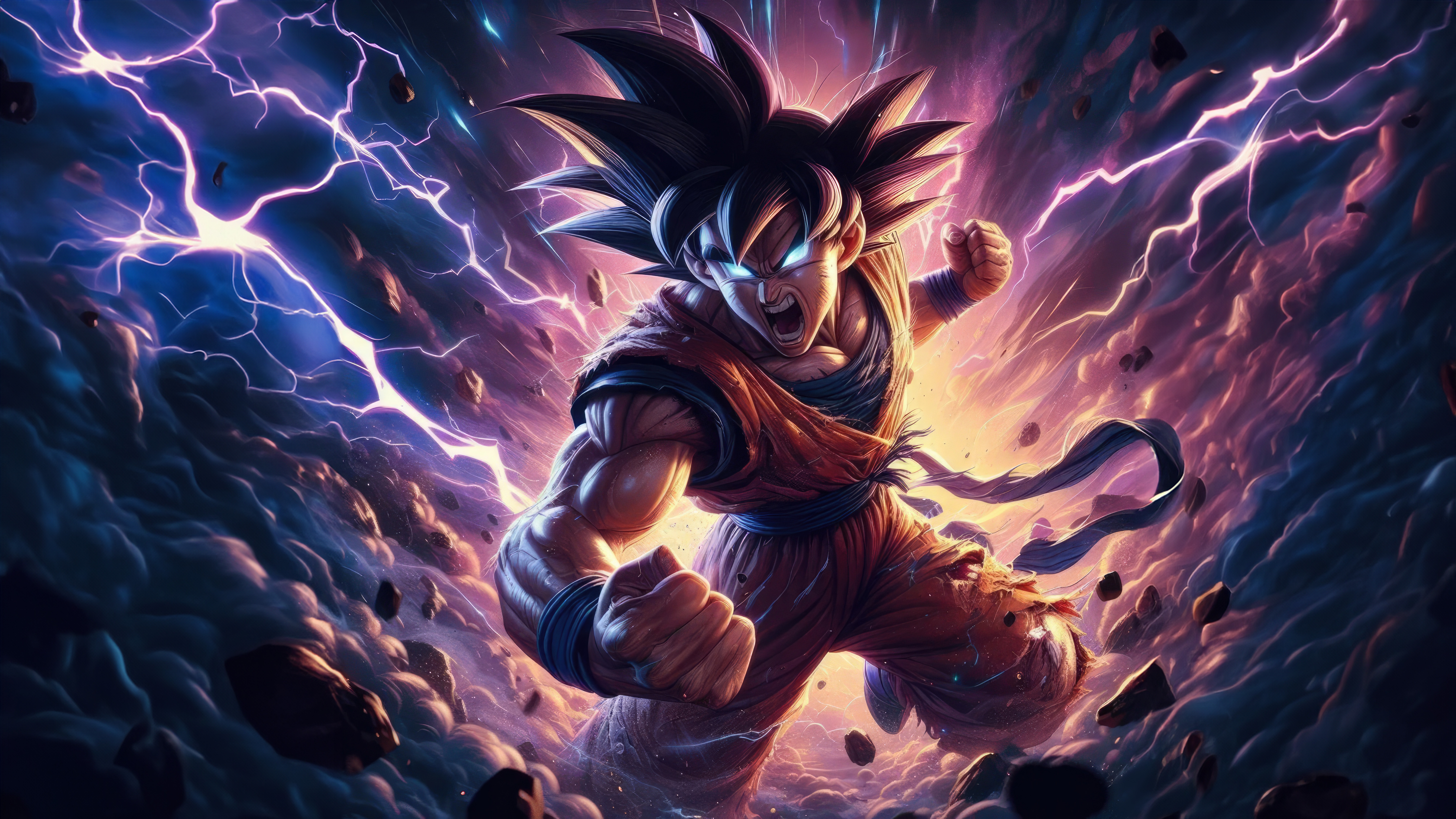 Goku Unleashes Power Amidst Lightning Storm HD Wallpaper