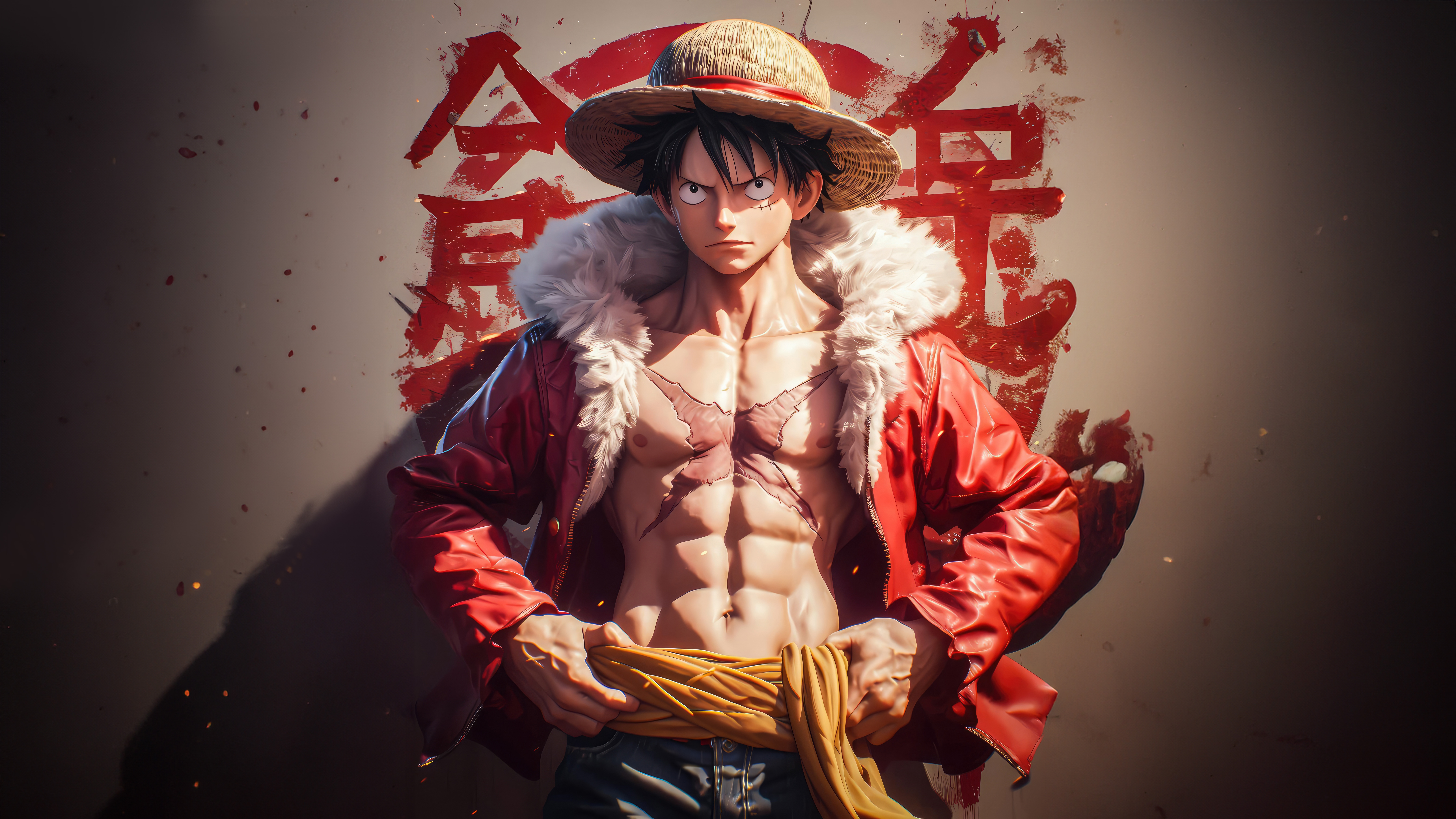 Monkey D. Luffy in Red Jacket with Straw Hat HD Wallpaper