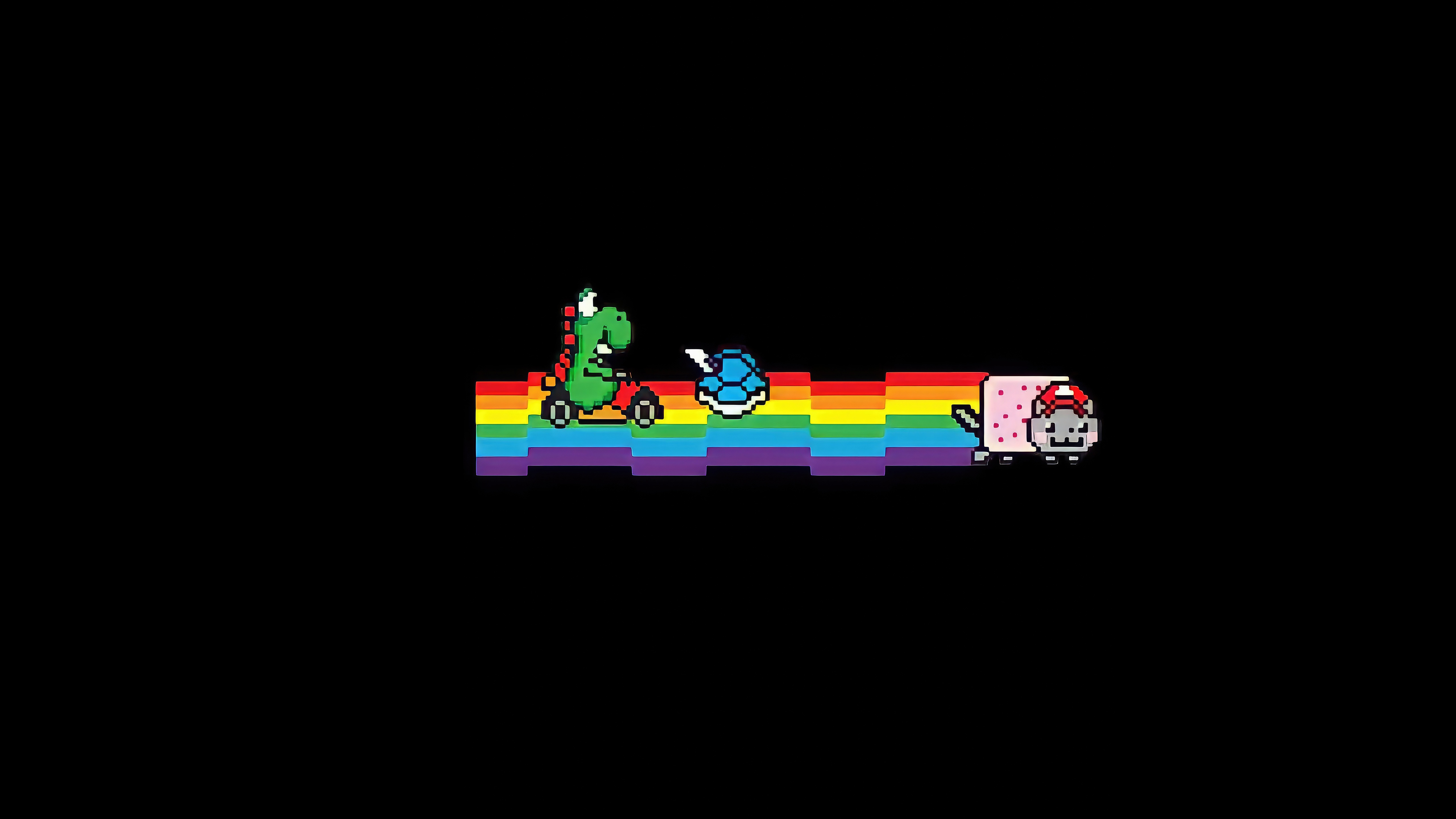 Yoshi and Nyan Cat on Rainbow Road HD Wallpaper