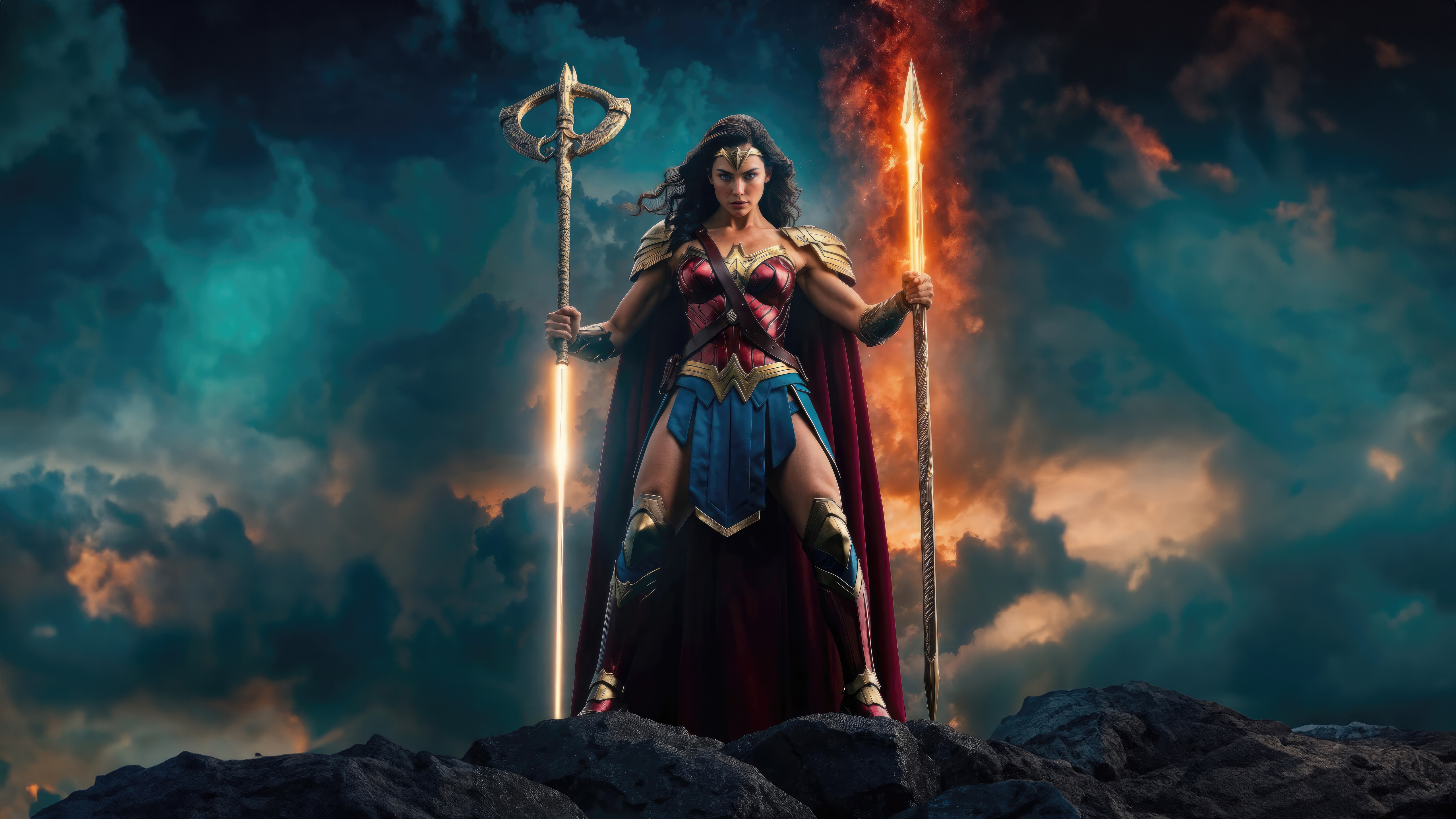 Wonder Woman with Sword and Spear HD Wallpaper
