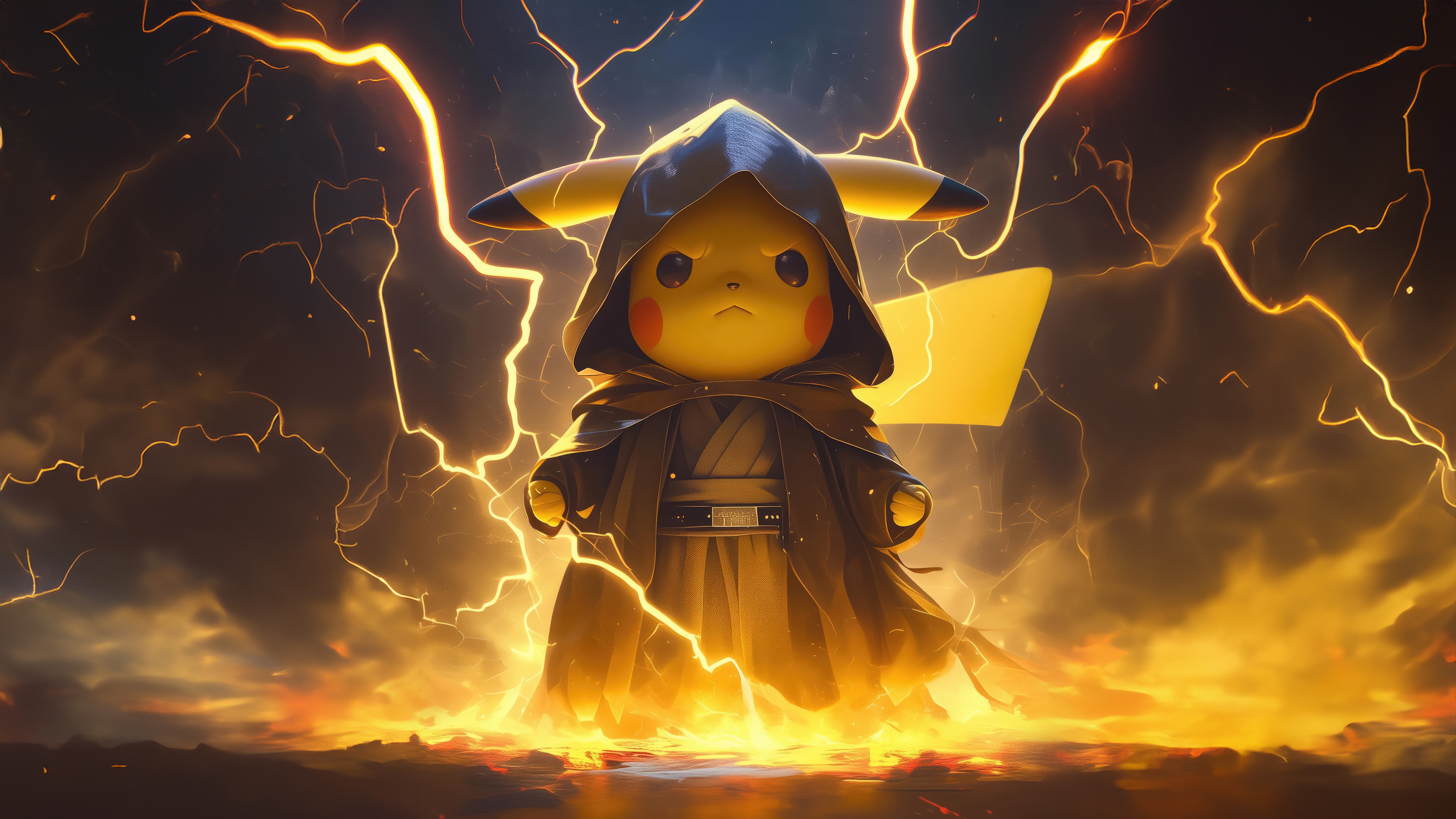 Pikachu as a Sith Lord surrounded by lightning HD Wallpaper