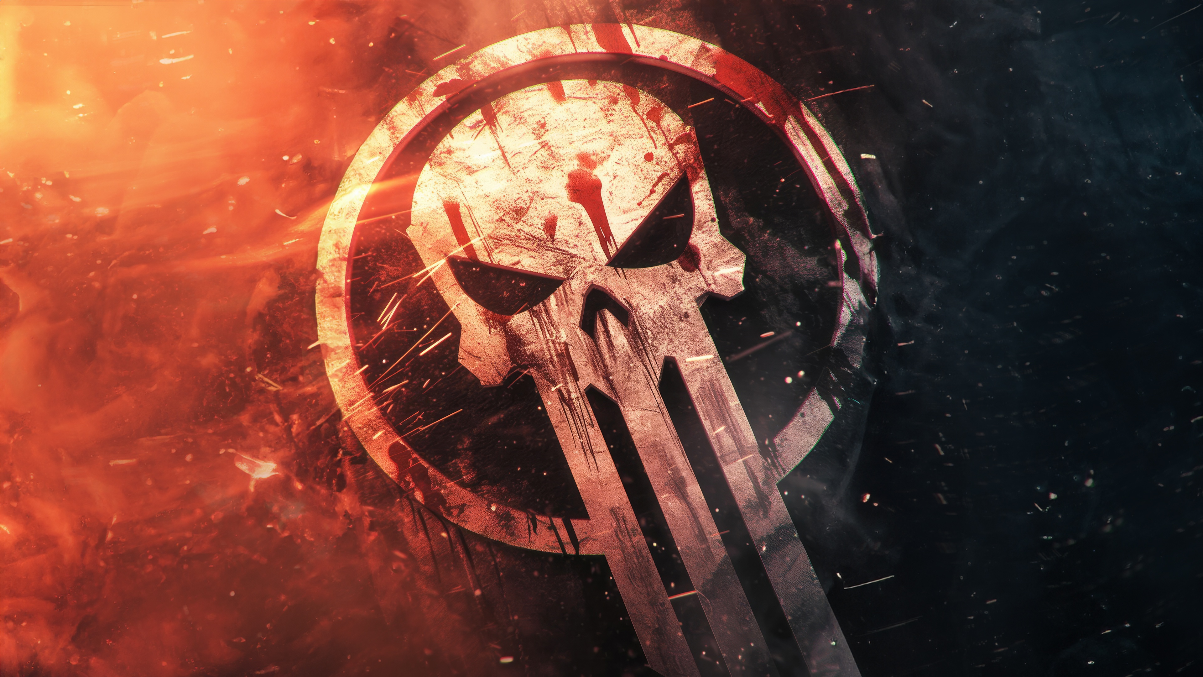The Punisher Skull Logo with Fire and Sparks HD Wallpaper
