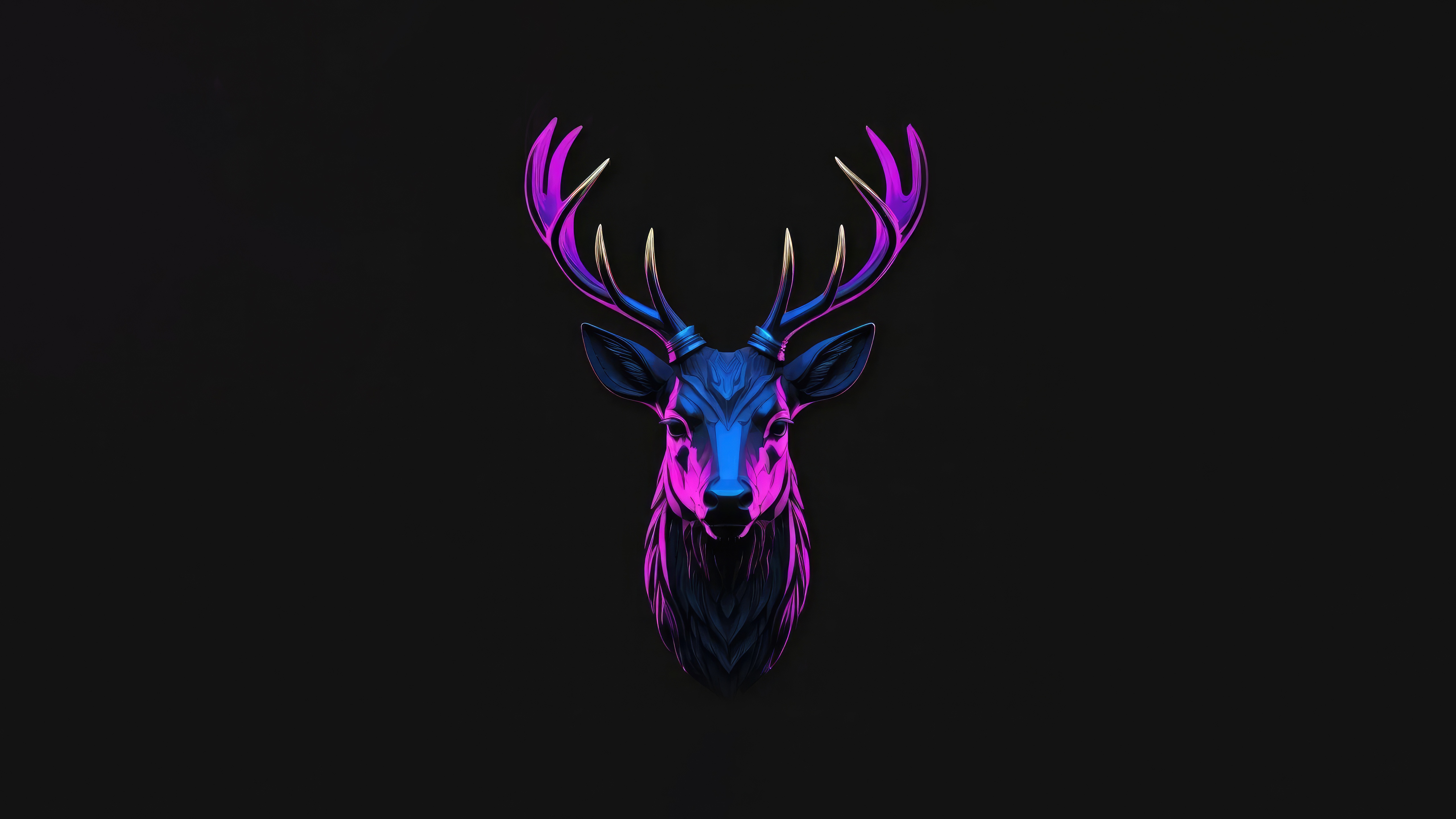 Minimalist neon reindeer head on black background HD Wallpaper