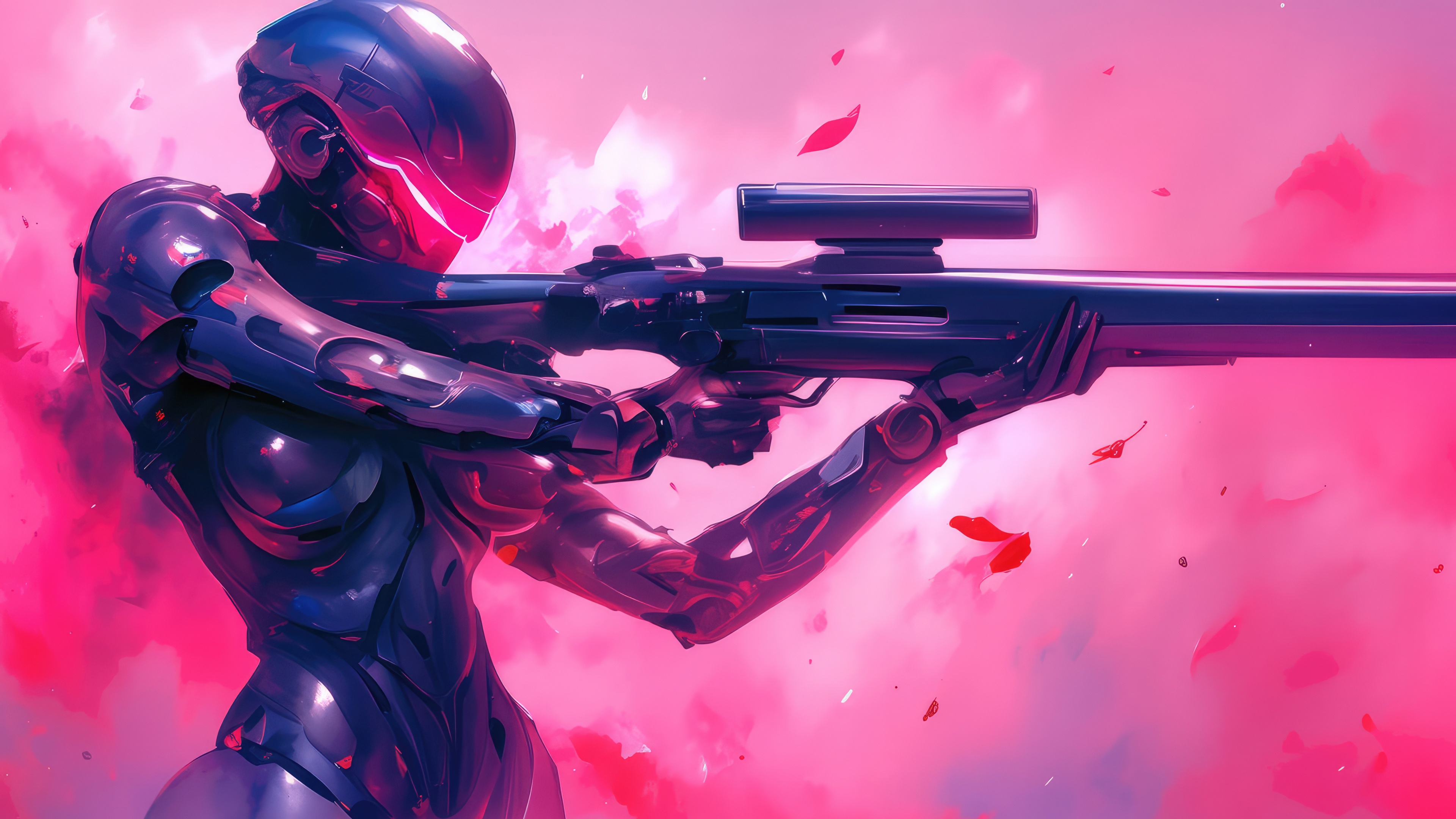 Robotic Sharpshooter with Sniper Rifle HD Wallpaper