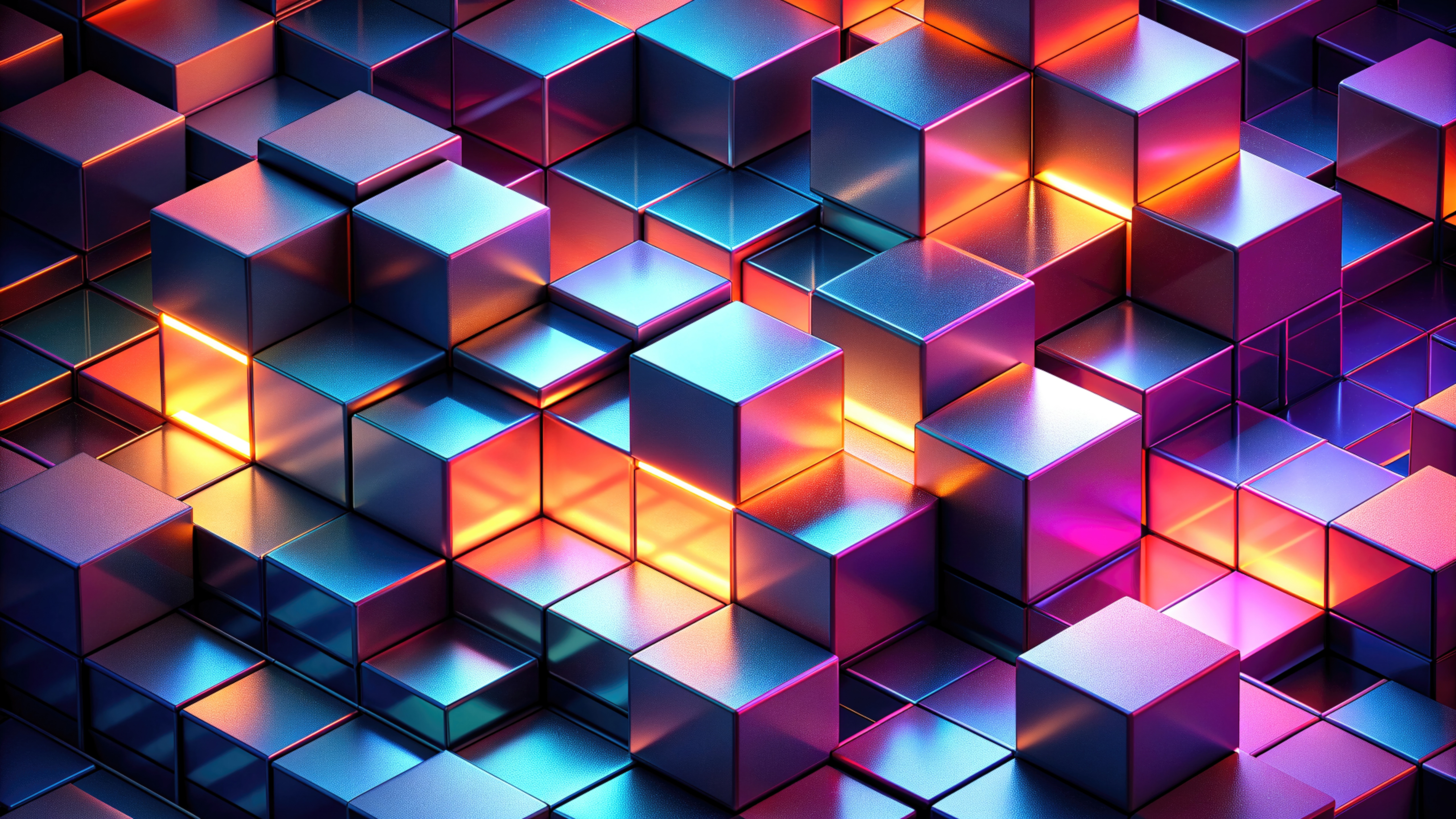 Cubes in cosmic symmetry with neon lighting HD Wallpaper
