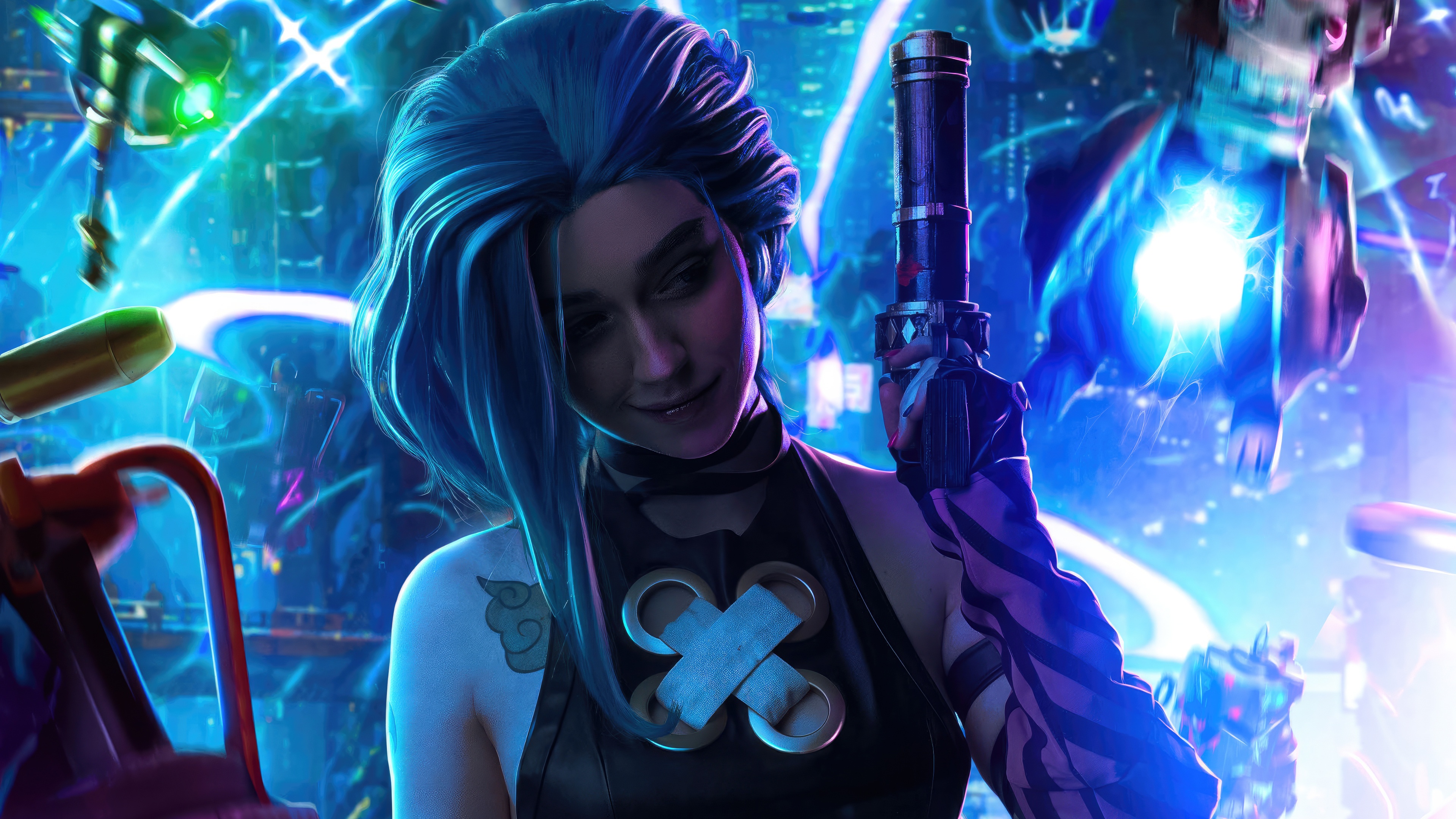 Jinx from League of Legends with a gun HD Wallpaper