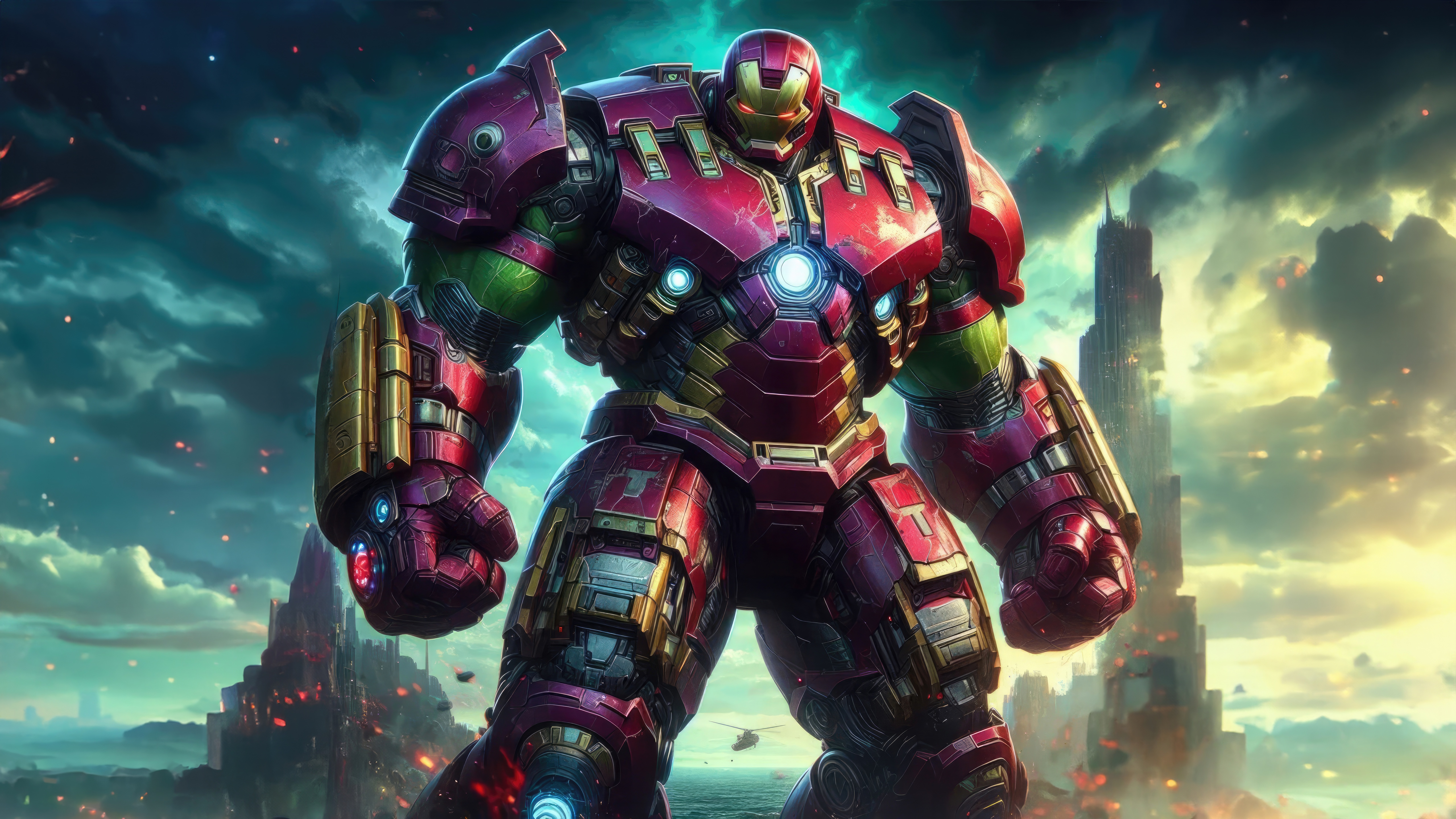 Iron Hulkbuster Armor with Hulk's Green Skin HD Wallpaper