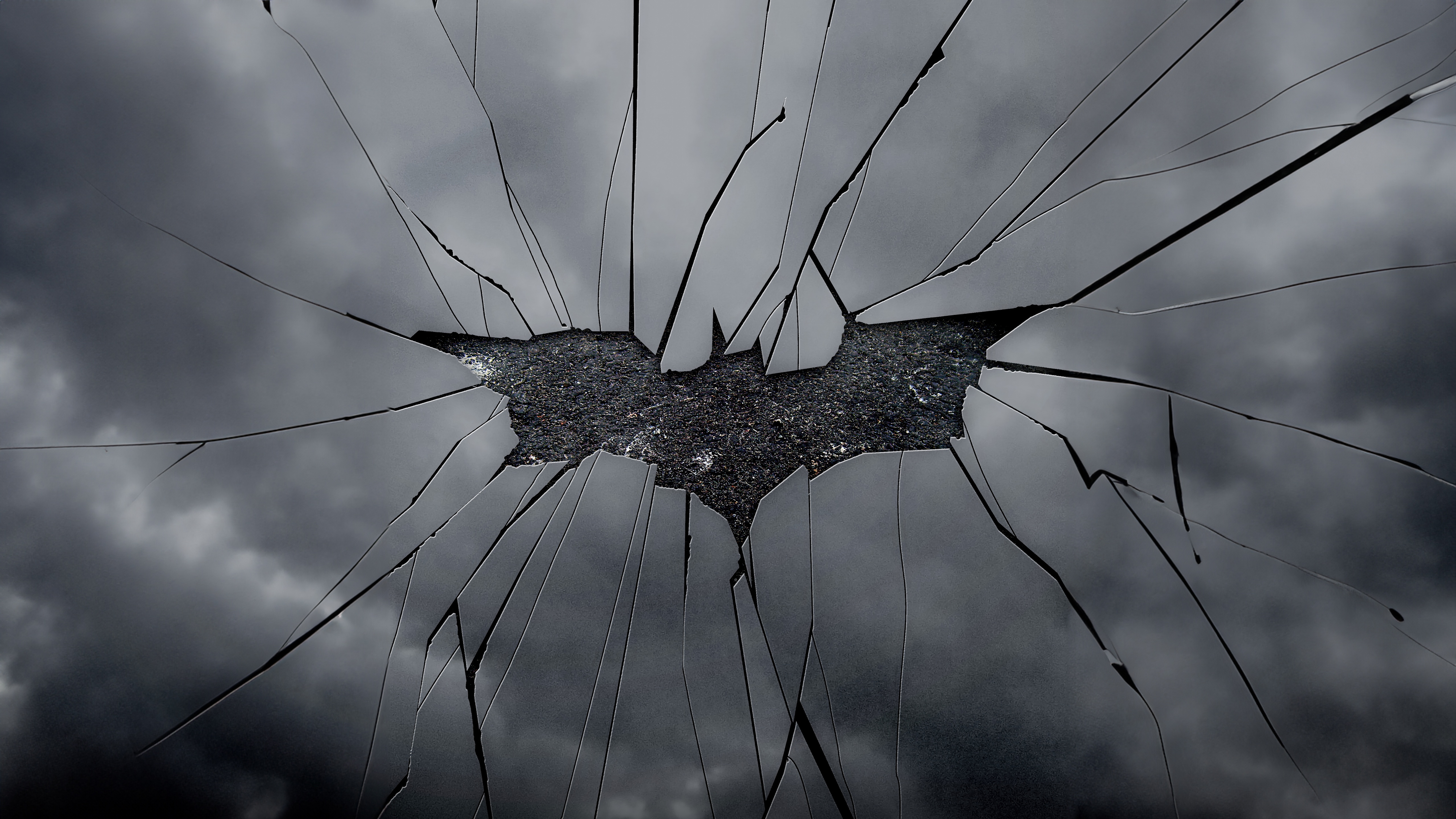 Broken Glass with Batman Symbol HD Wallpaper