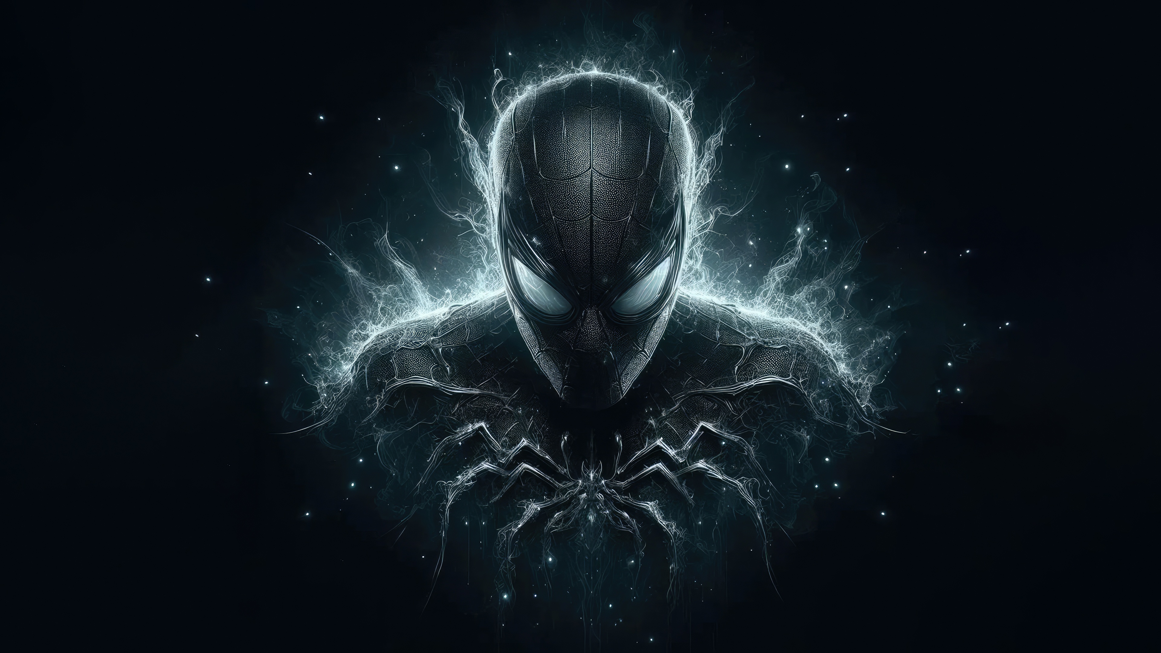 Black Spider-Man with glowing eyes and energy HD Wallpaper